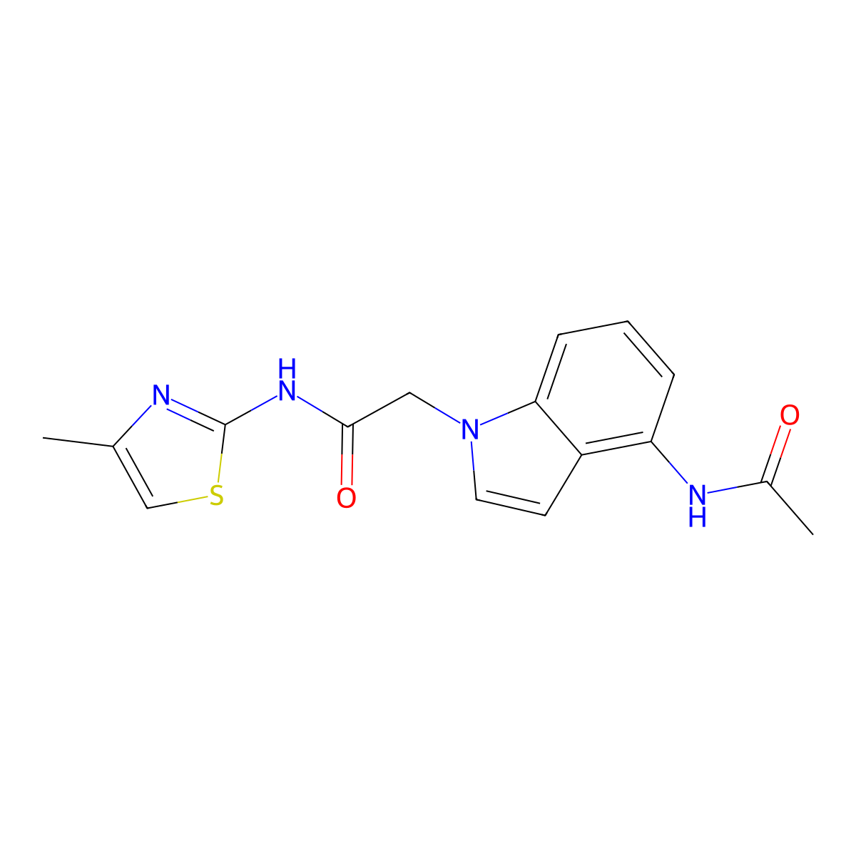2-(4-acetamido-1H-indol-1-yl)-N-(4-methylthiazol-2-yl)acetamide molecular structure, CAS 1574378-47-4