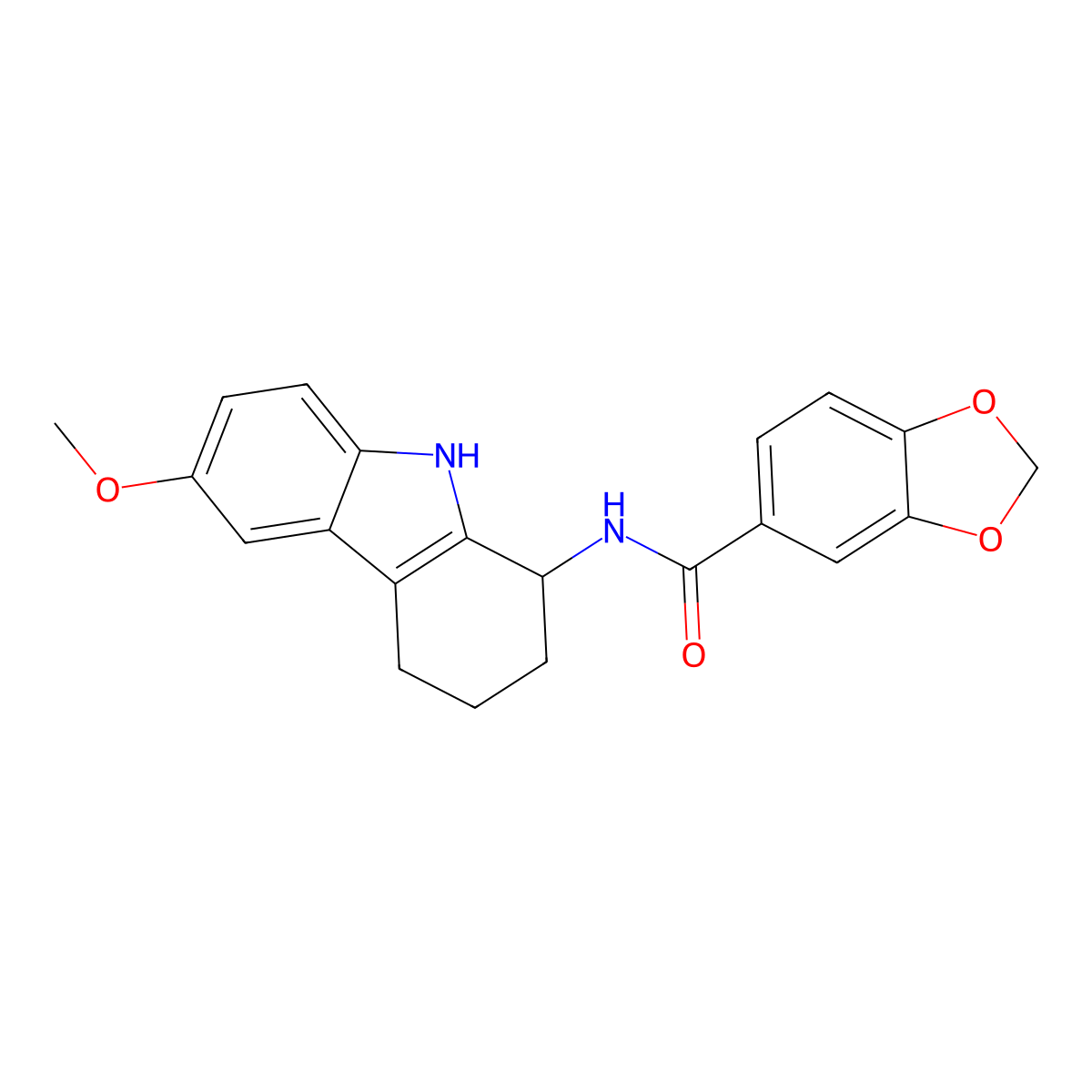 N-(6-methoxy-2,3,4,9-tetrahydro-1H-carbazol-1-yl)-1,3-benzodioxole-5-carboxamide molecular structure, CAS 1574378-62-3