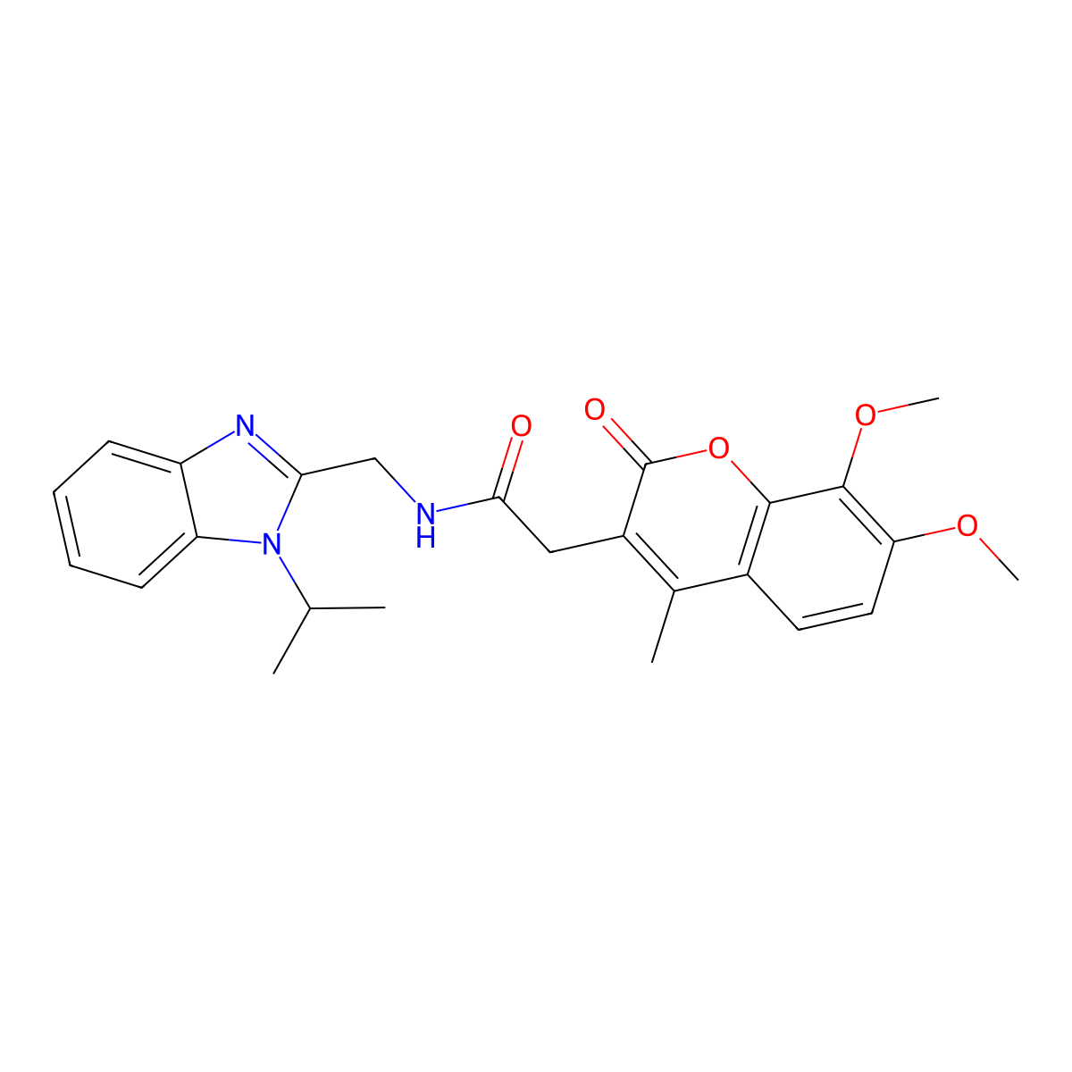2-(7,8-dimethoxy-4-methyl-2-oxo-2H-chromen-3-yl)-N-{[1-(propan-2-yl)-1H-benzimidazol-2-yl]methyl}acetamide molecular structure, CAS 1574378-83-8