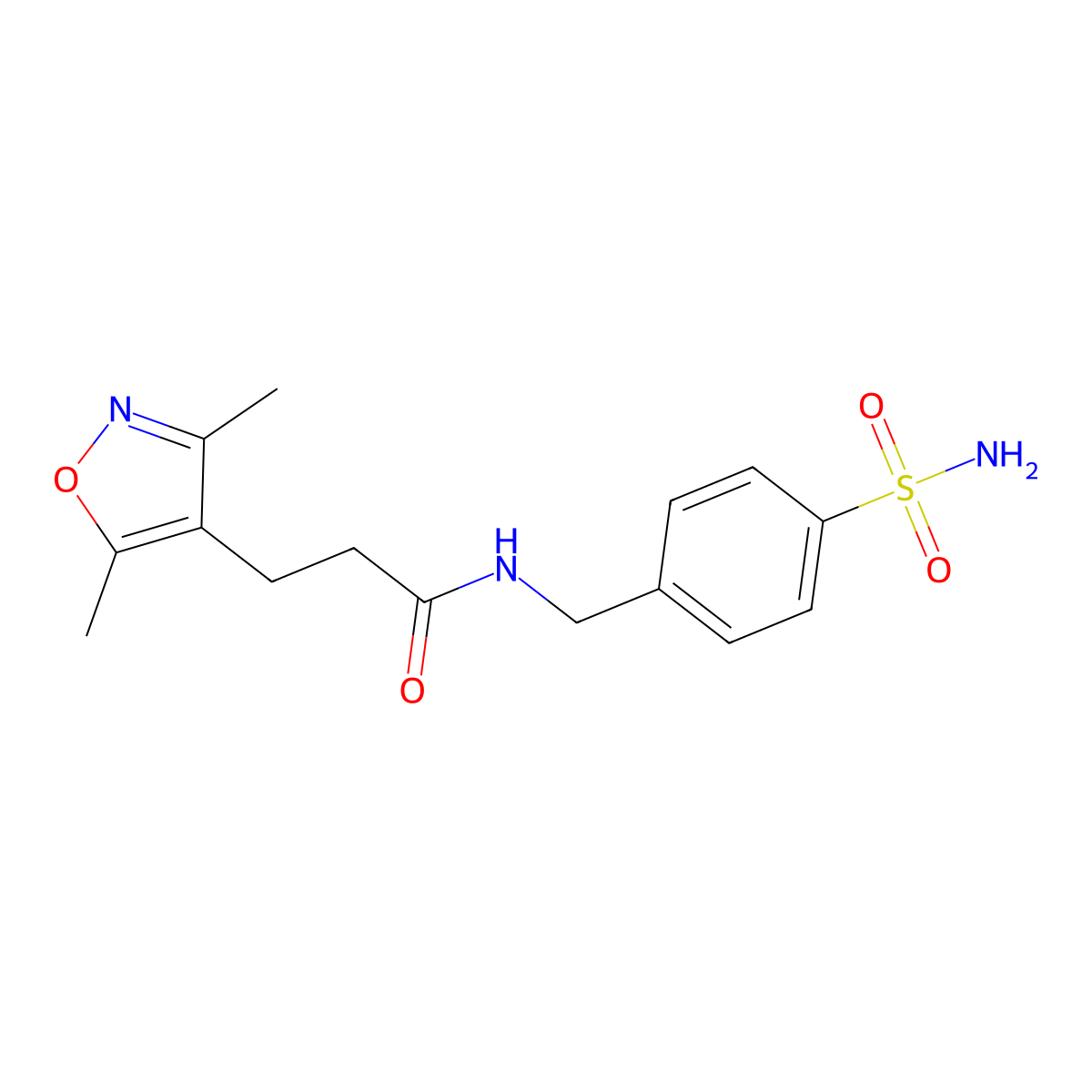 3-(3,5-dimethyl-1,2-oxazol-4-yl)-N-(4-sulfamoylbenzyl)propanamide molecular structure, CAS 1574378-88-3