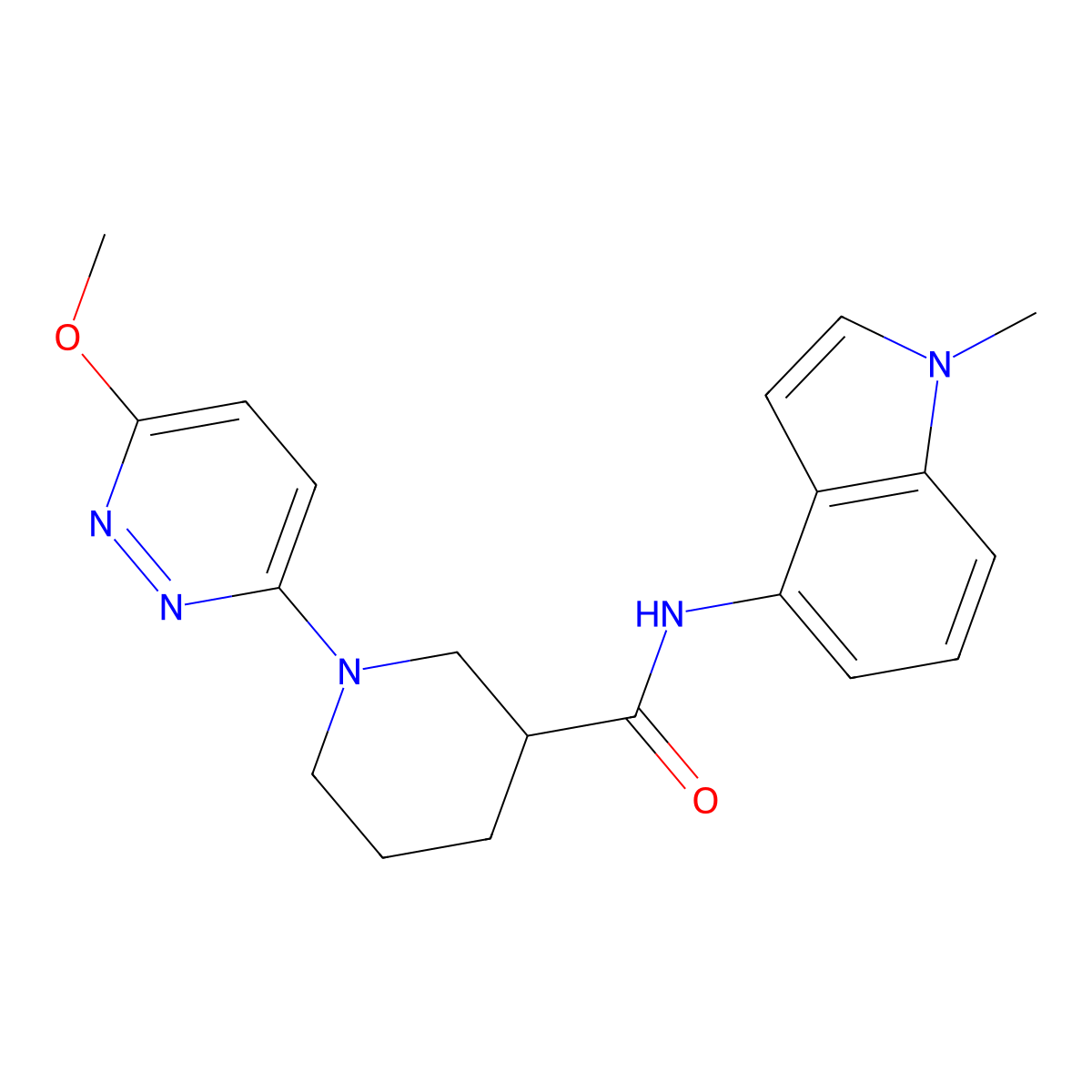 1-(6-methoxypyridazin-3-yl)-N-(1-methyl-1H-indol-4-yl)piperidine-3-carboxamide molecular structure, CAS 1574378-98-5