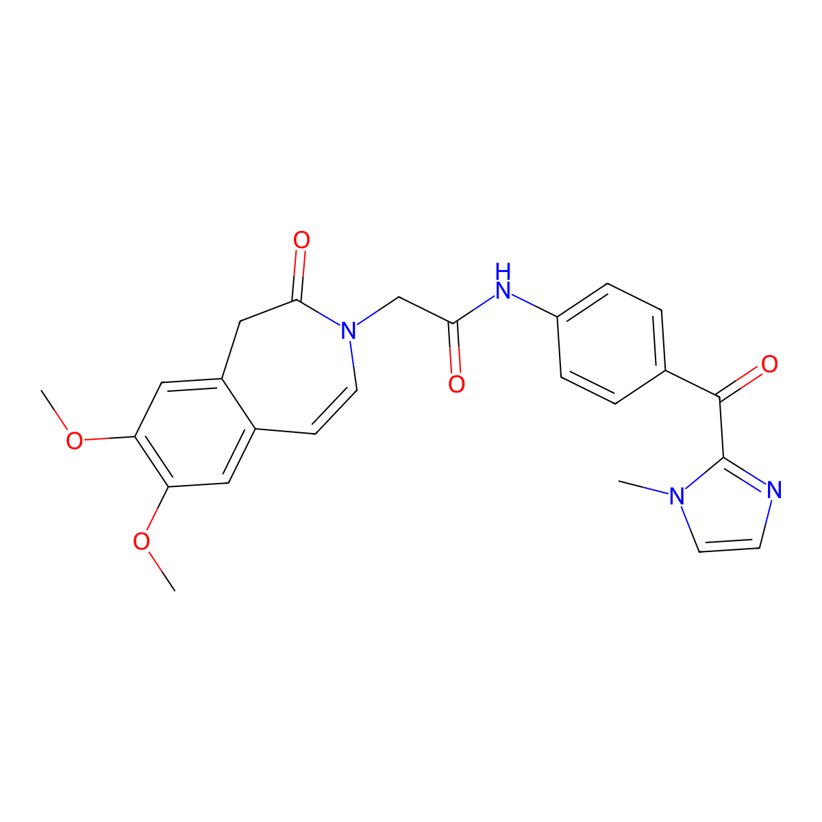 2-(7,8-dimethoxy-2-oxo-1,2-dihydro-3H-3-benzazepin-3-yl)-N-{4-[(1-methyl-1H-imidazol-2-yl)carbonyl]phenyl}acetamide molecular structure, CAS 1574379-01-3