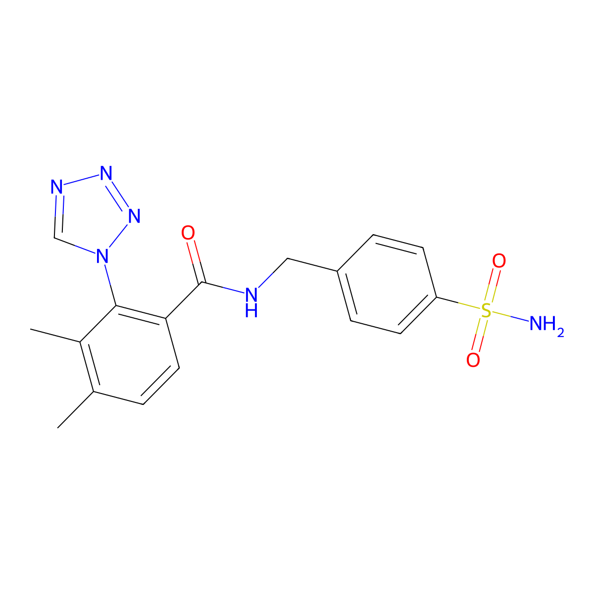 3,4-dimethyl-N-(4-sulfamoylbenzyl)-2-(1H-tetrazol-1-yl)benzamide molecular structure, CAS 1574379-31-9