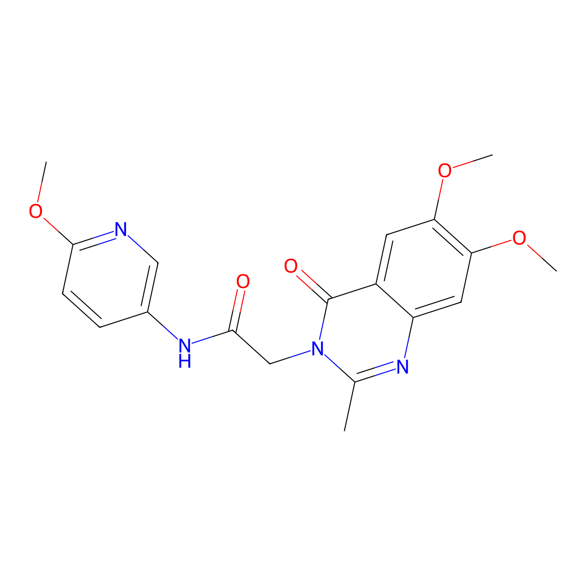 2-(6,7-dimethoxy-2-methyl-4-oxoquinazolin-3(4H)-yl)-N-(6-methoxypyridin-3-yl)acetamide molecular structure, CAS 1574380-57-6