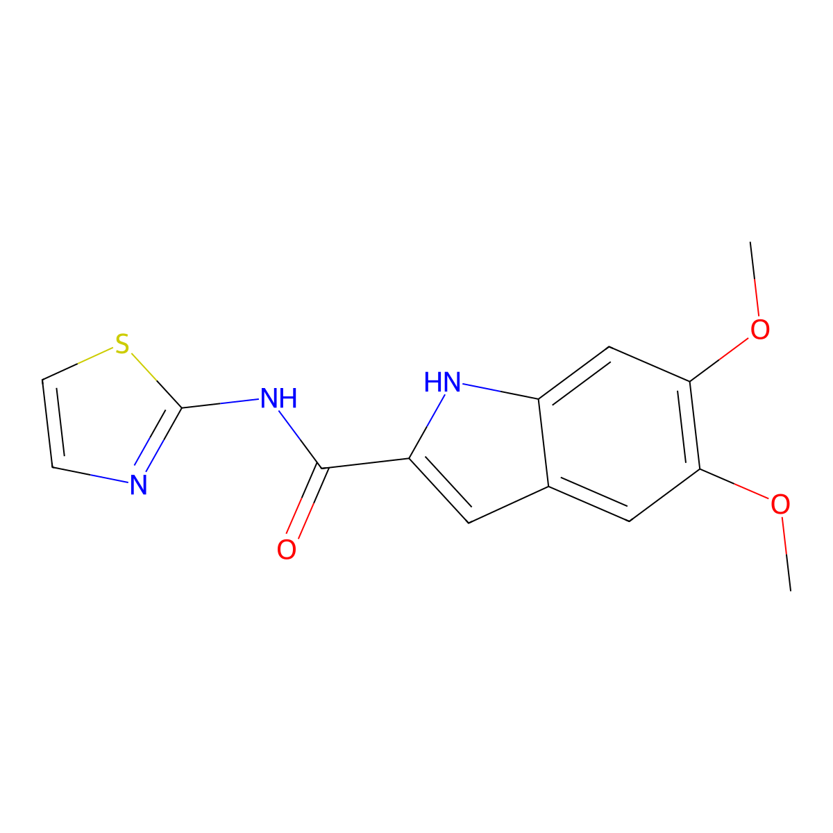 5,6-dimethoxy-N-(1,3-thiazol-2-yl)-1H-indole-2-carboxamide molecular structure, CAS 1574380-71-4