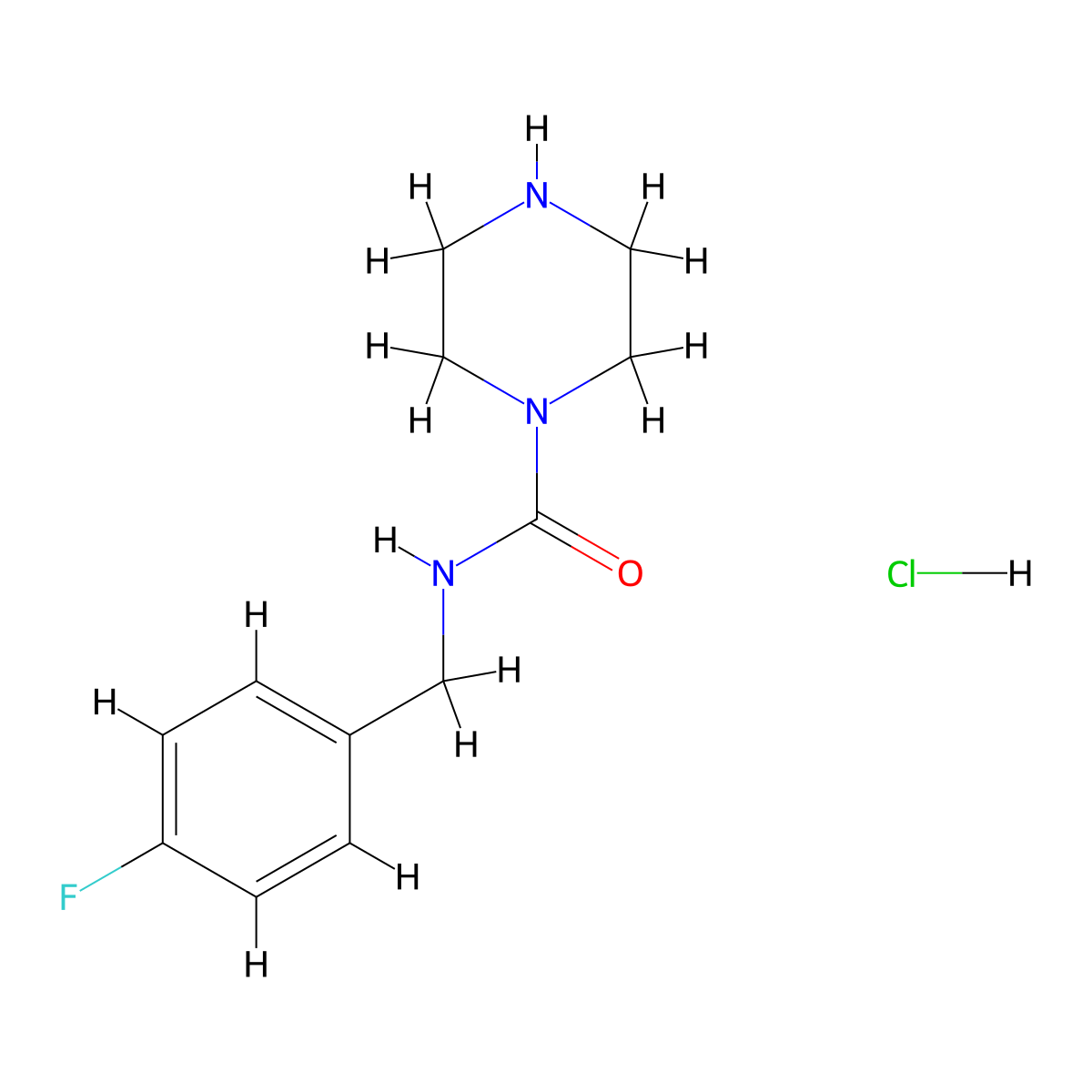 N-[(4-fluorophenyl)methyl]piperazine-1-carboxamide hydrochloride molecular structure, CAS 1574389-08-4