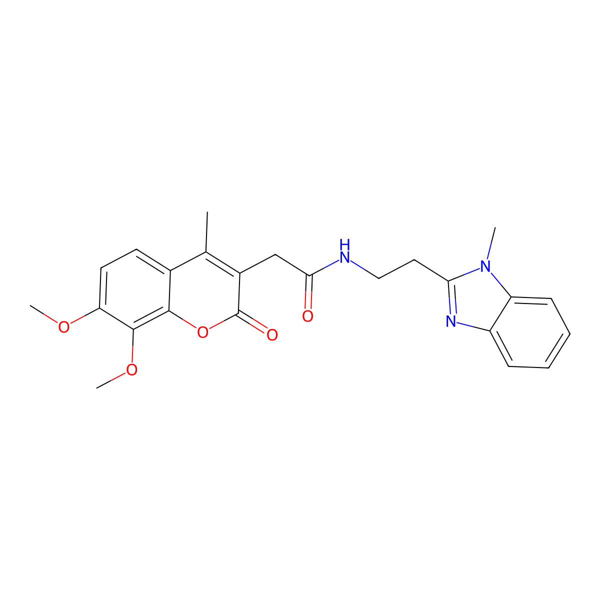 2-(7,8-dimethoxy-4-methyl-2-oxo-2H-chromen-3-yl)-N-[2-(1-methyl-1H-benzimidazol-2-yl)ethyl]acetamide molecular structure, CAS 1574391-11-9