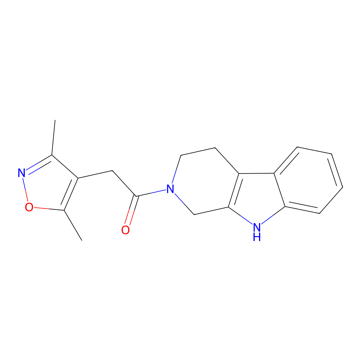 2-(3,5-dimethyl-1,2-oxazol-4-yl)-1-(1,3,4,9-tetrahydro-2H-beta-carbolin-2-yl)ethanone molecular structure, CAS 1574391-89-1