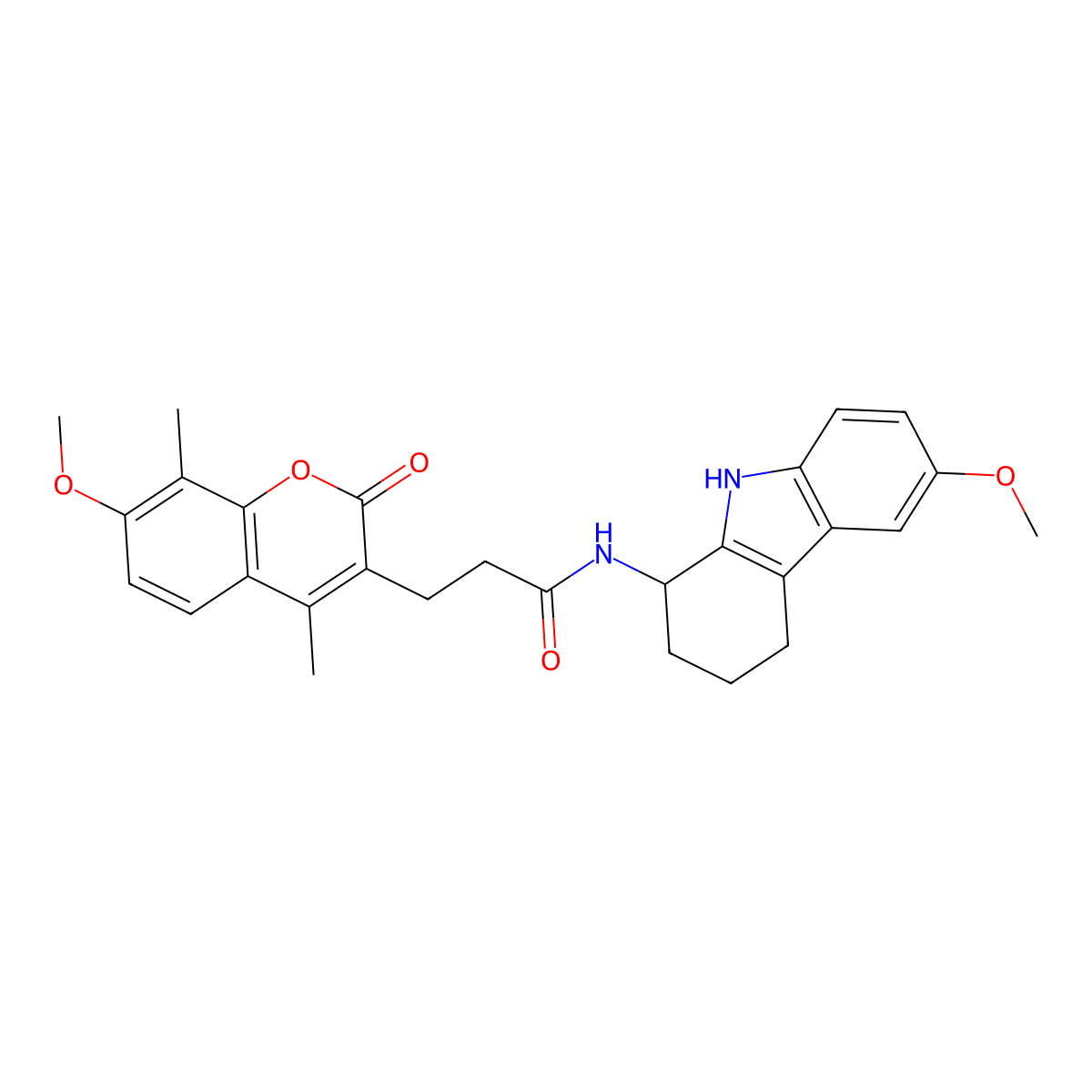 3-(7-methoxy-4,8-dimethyl-2-oxo-2H-chromen-3-yl)-N-(6-methoxy-2,3,4,9-tetrahydro-1H-carbazol-1-yl)propanamide molecular structure, CAS 1574391-95-9