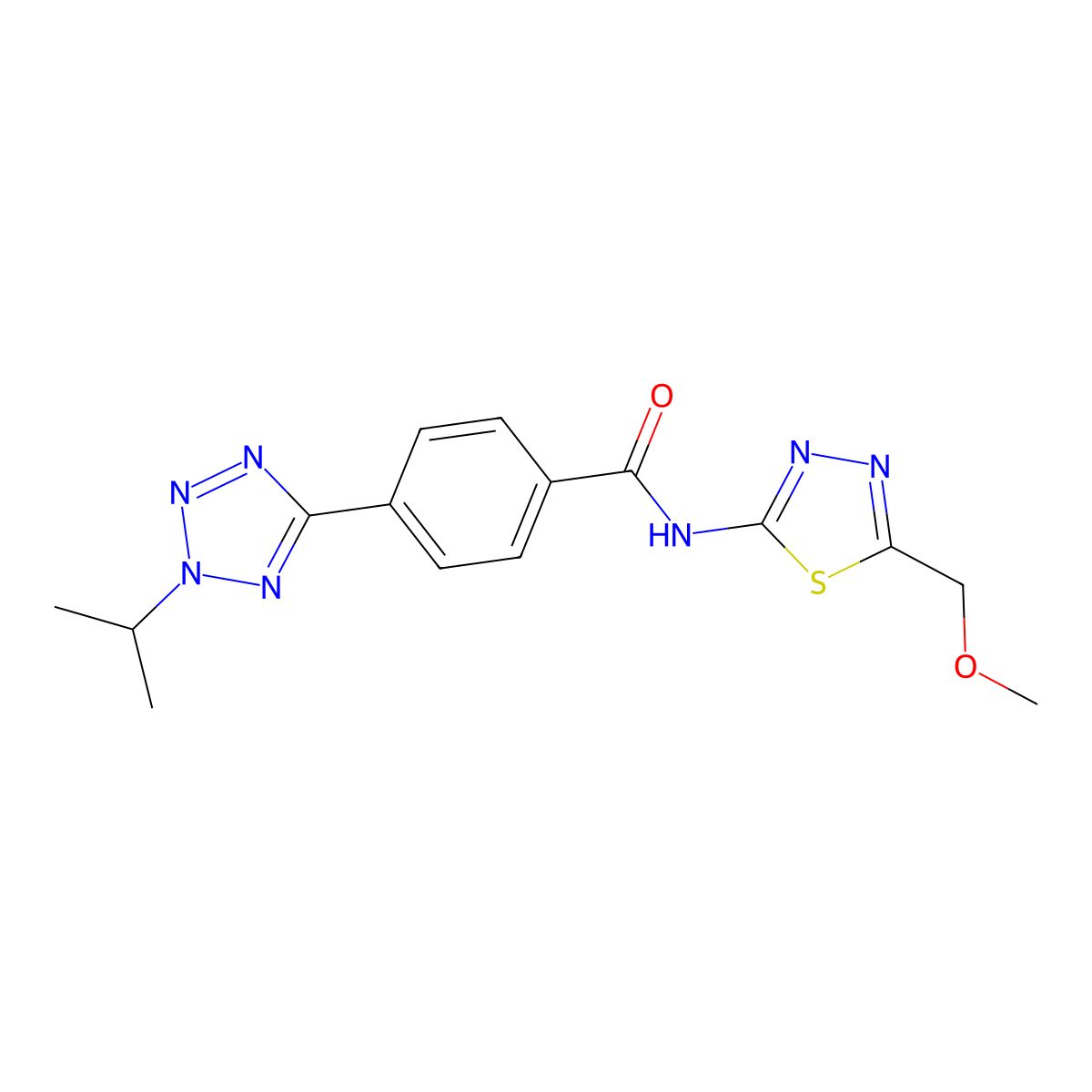 4-(2-isopropyl-2H-tetrazol-5-yl)-N-(5-(methoxymethyl)-1,3,4-thiadiazol-2-yl)benzamide molecular structure, CAS 1574391-97-1