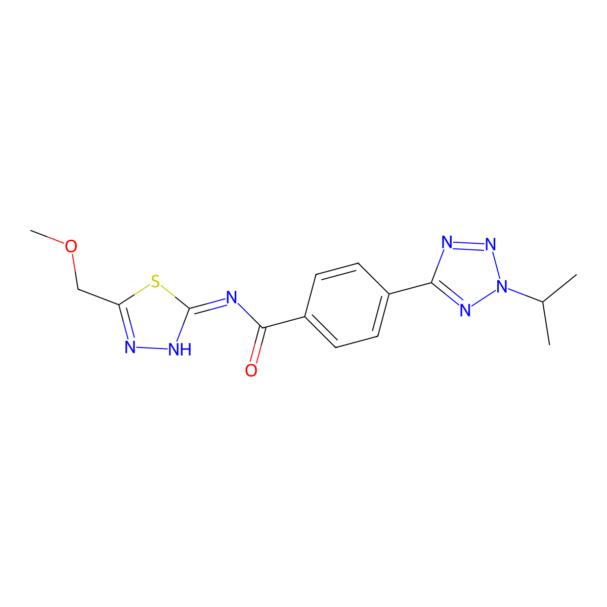 4-(2-isopropyl-2H-tetrazol-5-yl)-N-(5-(methoxymethyl)-1,3,4-thiadiazol-2-yl)benzamide molecular structure, CAS 1574391-97-1
