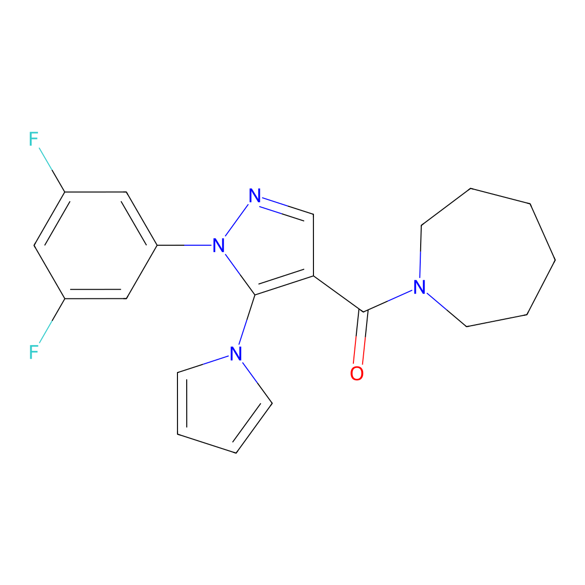 1-azepanyl[1-(3,5-difluorophenyl)-5-(1H-pyrrol-1-yl)-1H-pyrazol-4-yl]methanone molecular structure, CAS 1574392-95-2
