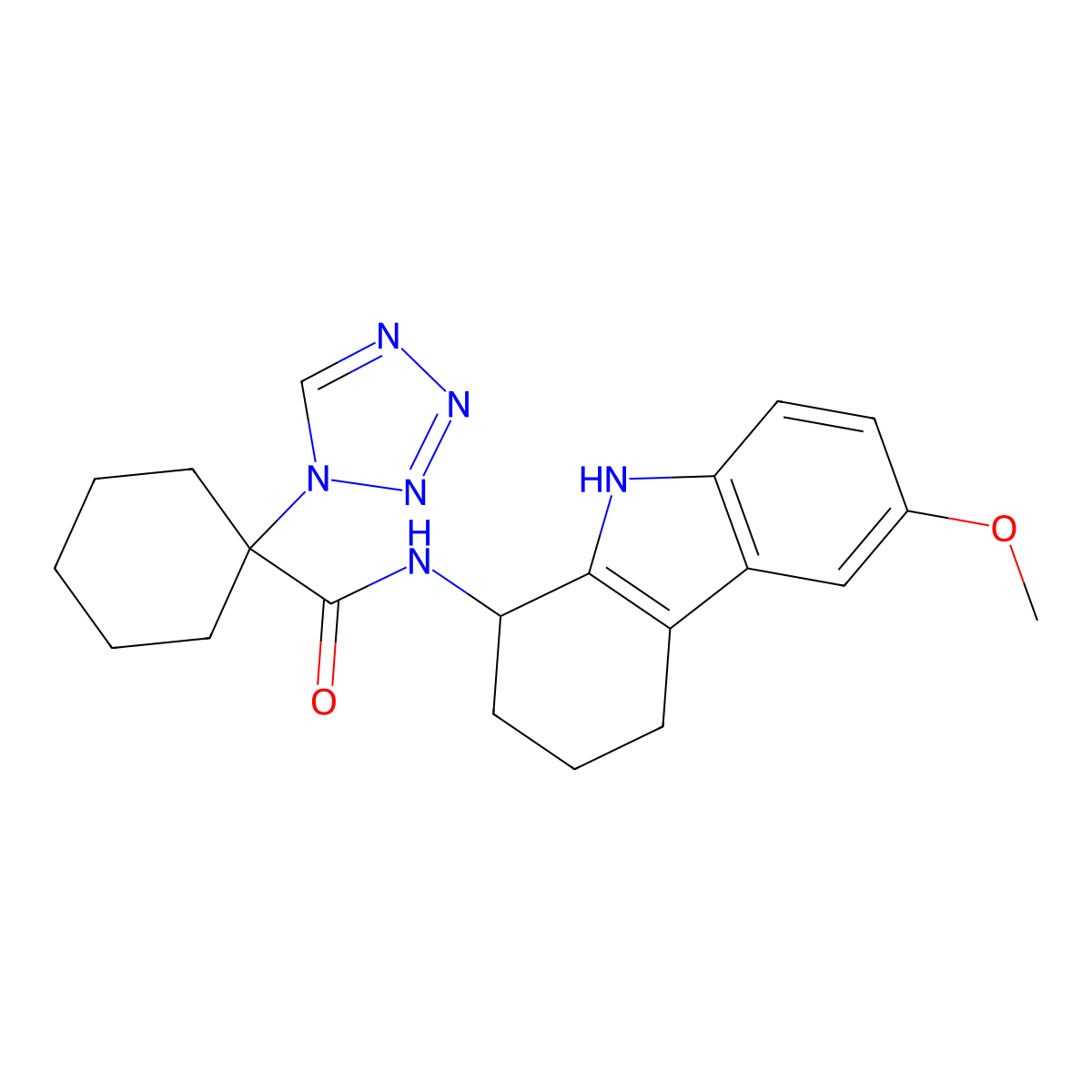 N-(6-methoxy-2,3,4,9-tetrahydro-1H-carbazol-1-yl)-1-(1H-tetrazol-1-yl)cyclohexanecarboxamide molecular structure, CAS 1574393-09-1