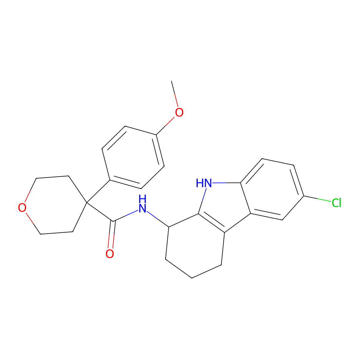 N-(6-chloro-2,3,4,9-tetrahydro-1H-carbazol-1-yl)-4-(4-methoxyphenyl)tetrahydro-2H-pyran-4-carboxamide molecular structure, CAS 1574393-84-2