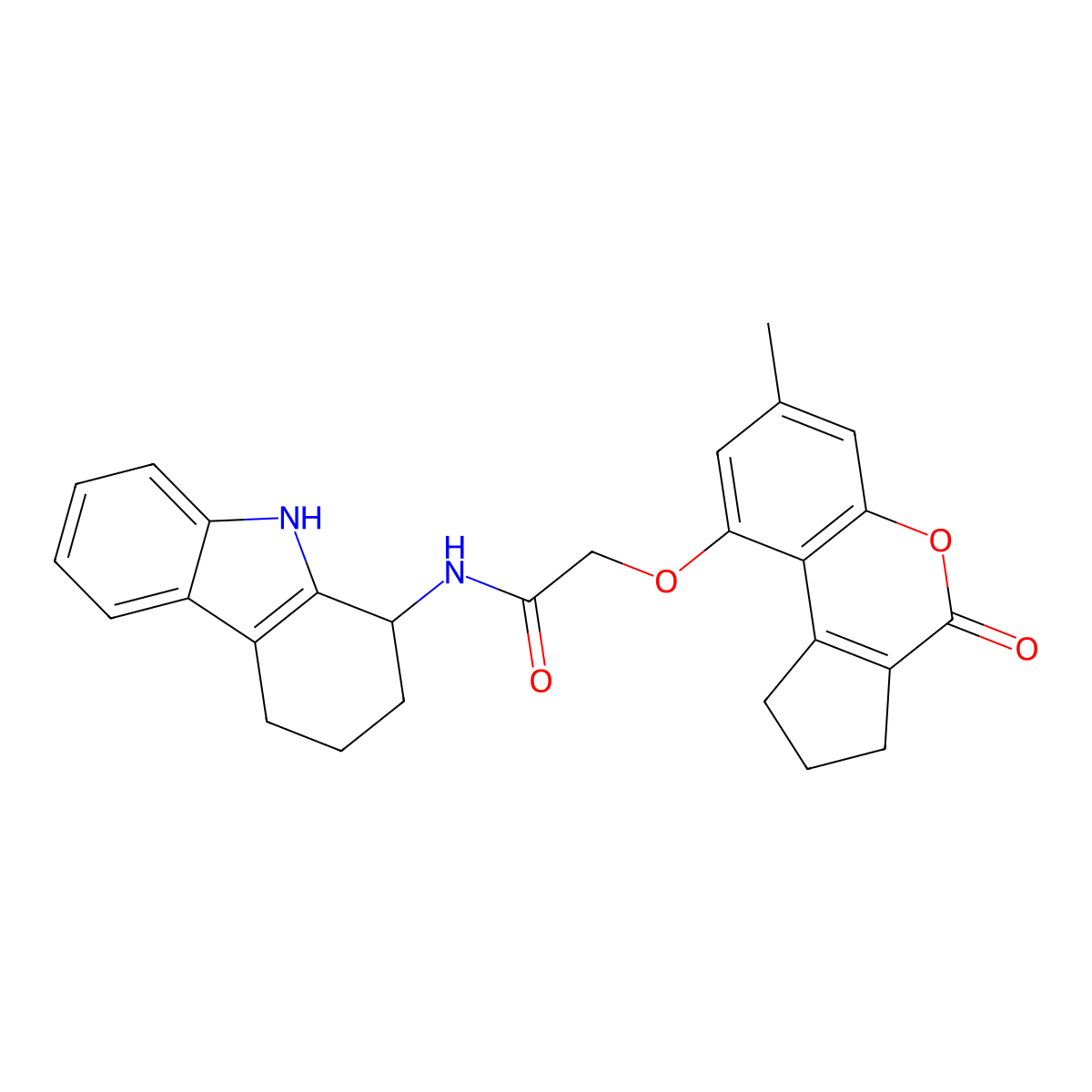 2-[(7-methyl-4-oxo-1,2,3,4-tetrahydrocyclopenta[c]chromen-9-yl)oxy]-N-(2,3,4,9-tetrahydro-1H-carbazol-1-yl)acetamide molecular structure, CAS 1574394-06-1