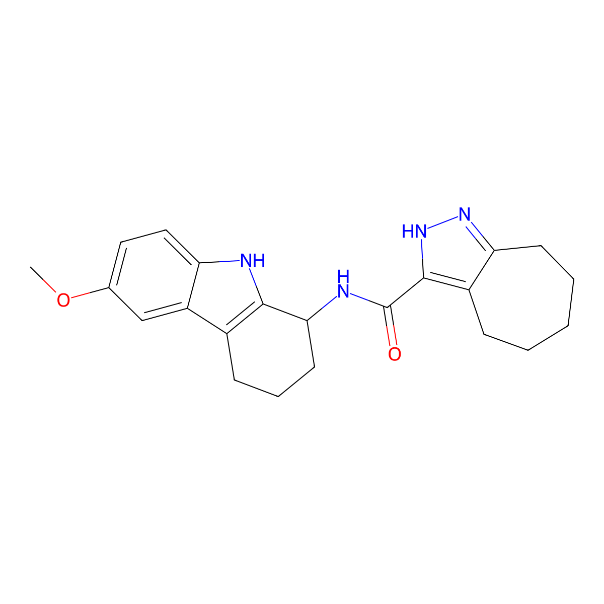 N-(6-methoxy-2,3,4,9-tetrahydro-1H-carbazol-1-yl)-2,4,5,6,7,8-hexahydrocyclohepta[c]pyrazole-3-carboxamide molecular structure, CAS 1574394-26-5