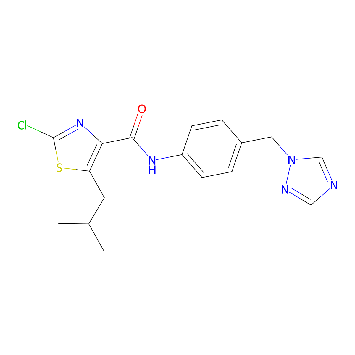 2-chloro-5-(2-methylpropyl)-N-[4-(1H-1,2,4-triazol-1-ylmethyl)phenyl]-1,3-thiazole-4-carboxamide molecular structure, CAS 1574394-47-0