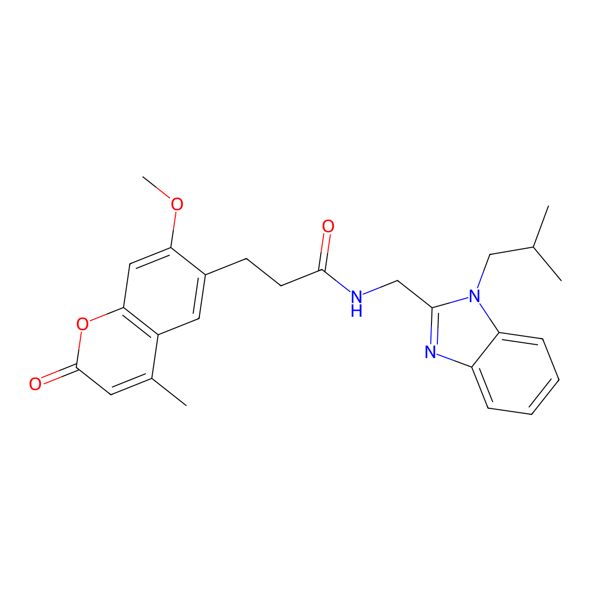 3-(7-methoxy-4-methyl-2-oxo-2H-chromen-6-yl)-N-{[1-(2-methylpropyl)-1H-benzimidazol-2-yl]methyl}propanamide molecular structure, CAS 1574397-94-6