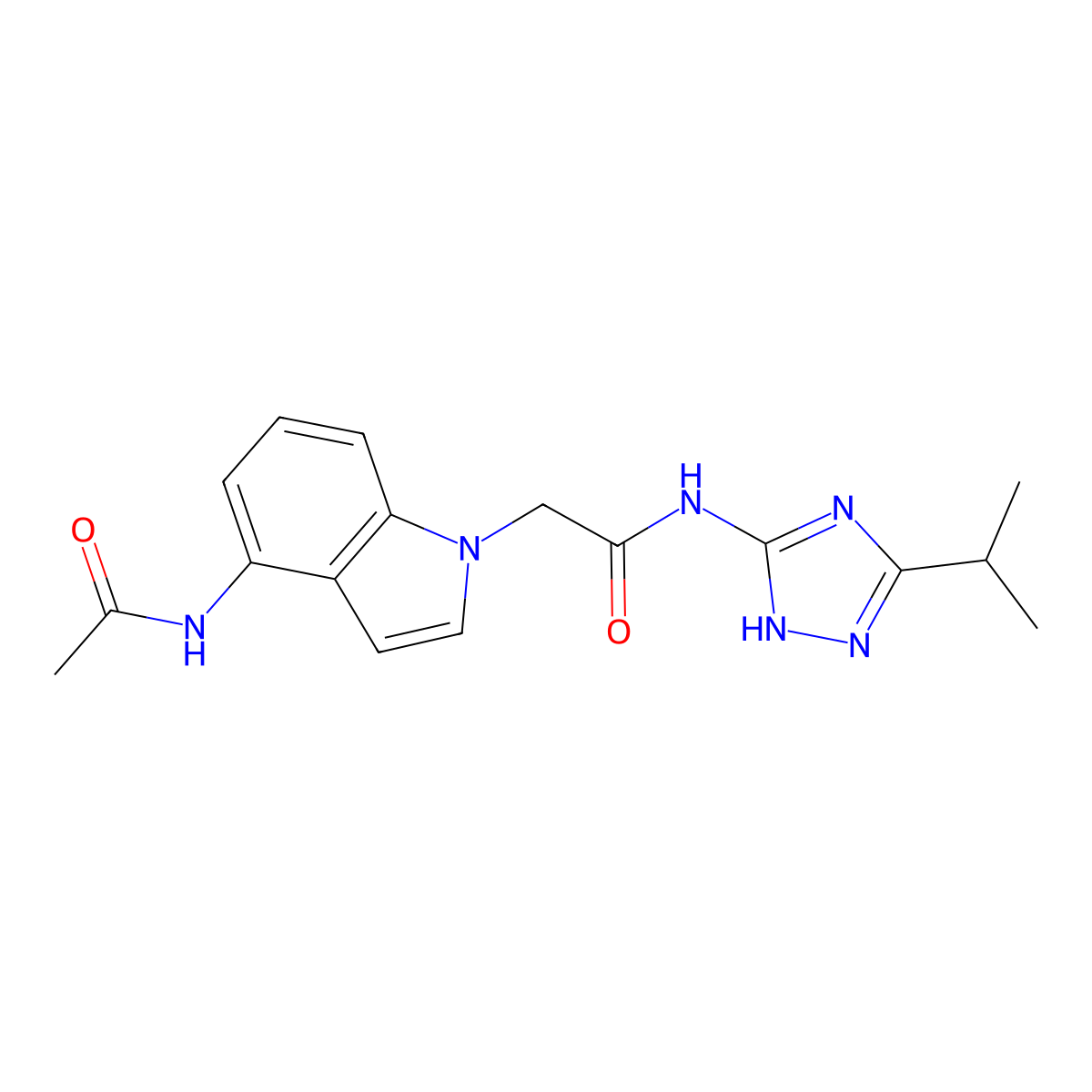 2-[4-(acetylamino)-1H-indol-1-yl]-N-[3-(propan-2-yl)-1H-1,2,4-triazol-5-yl]acetamide molecular structure, CAS 1574398-00-7