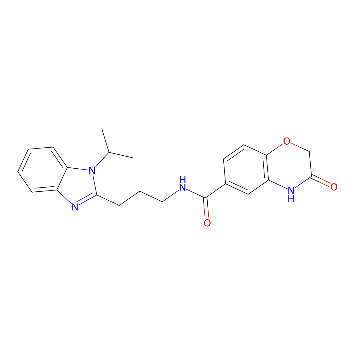 3-hydroxy-N-{3-[1-(propan-2-yl)-1H-benzimidazol-2-yl]propyl}-2H-1,4-benzoxazine-6-carboxamide molecular structure, CAS 1574398-16-5