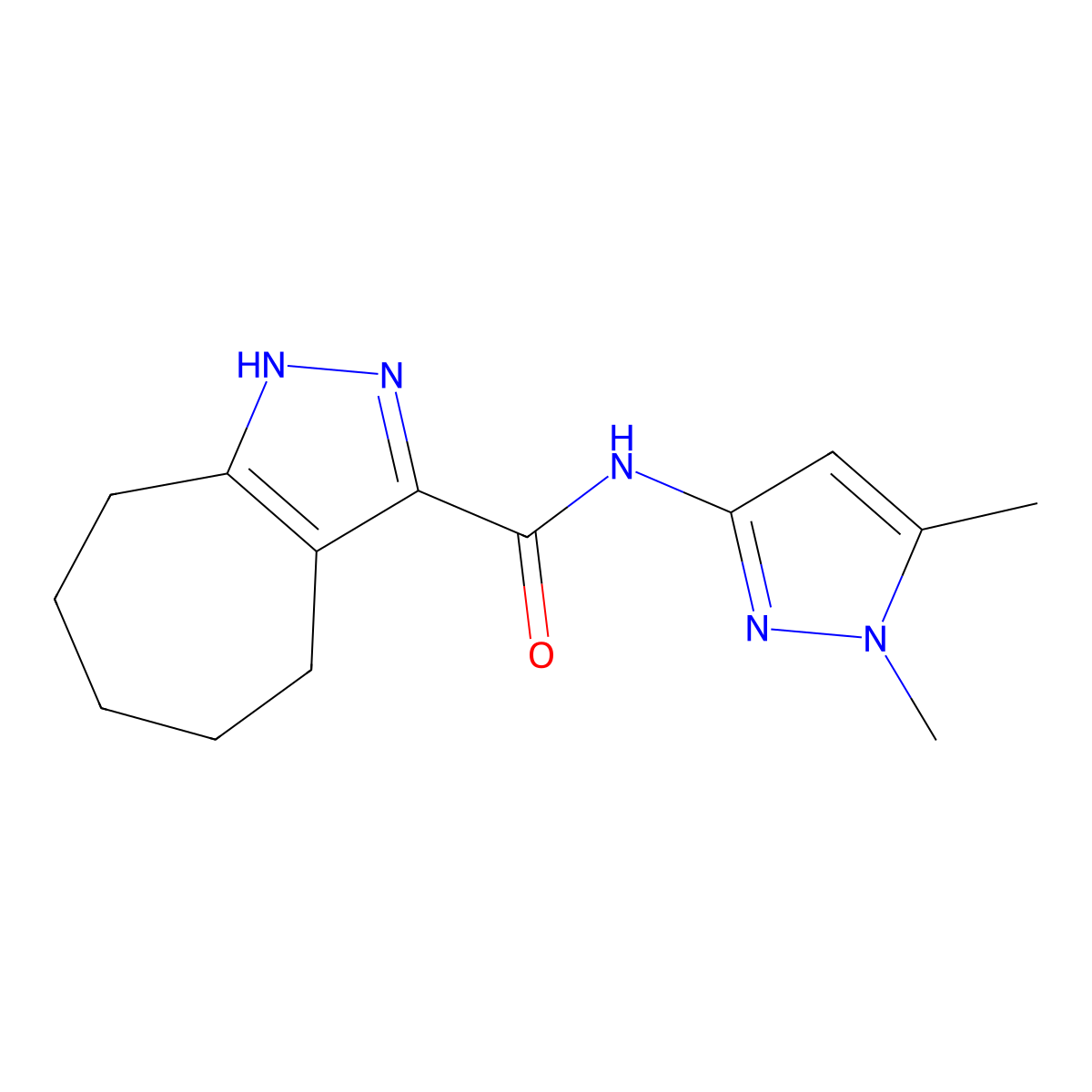 N-(1,5-dimethyl-1H-pyrazol-3-yl)-2,4,5,6,7,8-hexahydrocyclohepta[c]pyrazole-3-carboxamide molecular structure, CAS 1574398-74-5