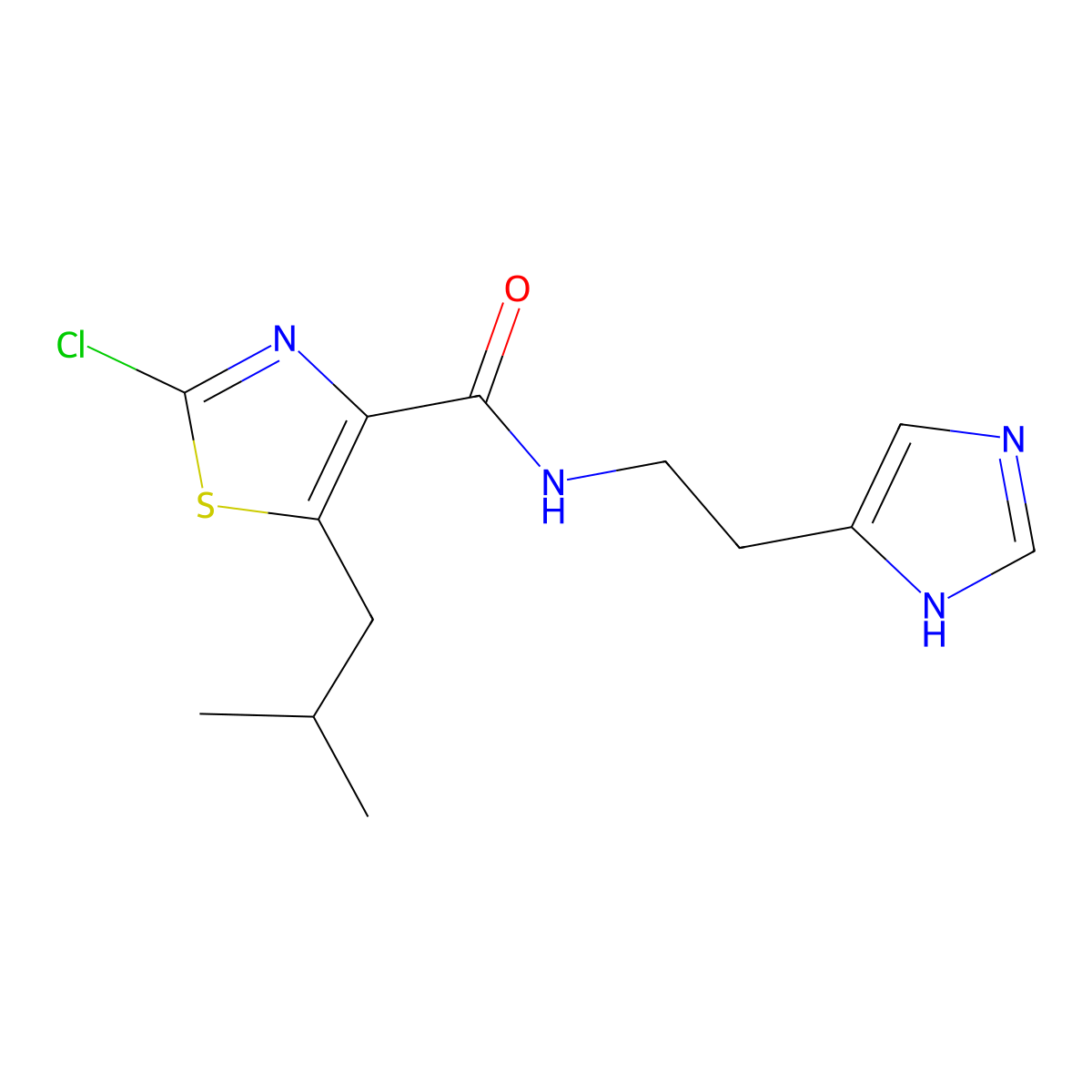 2-chloro-N-[2-(1H-imidazol-4-yl)ethyl]-5-(2-methylpropyl)-1,3-thiazole-4-carboxamide molecular structure, CAS 1574398-94-9