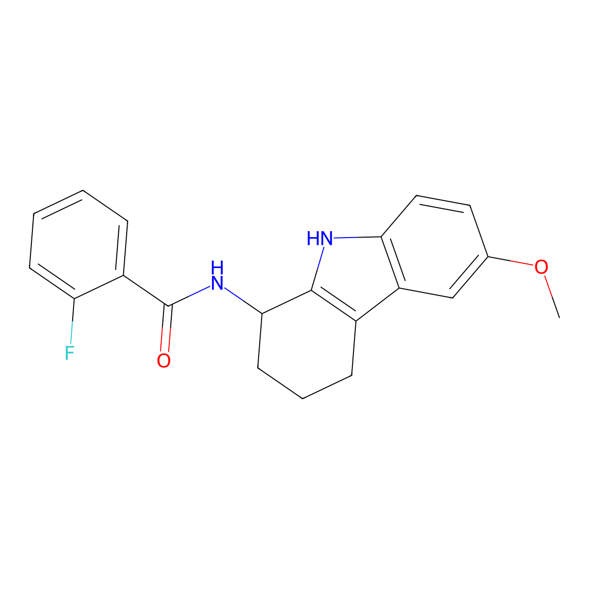 2-fluoro-N-(6-methoxy-2,3,4,9-tetrahydro-1H-carbazol-1-yl)benzamide molecular structure, CAS 1574398-96-1