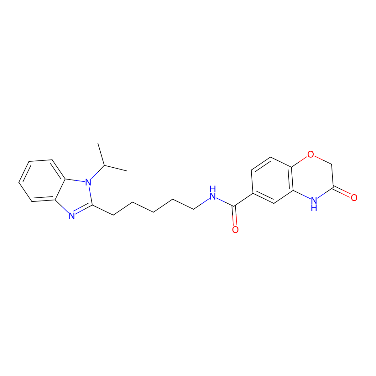 3-hydroxy-N-{5-[1-(propan-2-yl)-1H-benzimidazol-2-yl]pentyl}-2H-1,4-benzoxazine-6-carboxamide molecular structure, CAS 1574399-15-7
