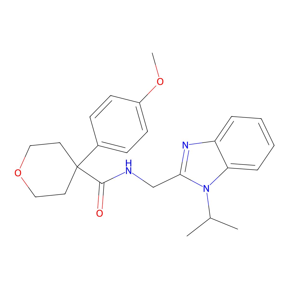 4-(4-methoxyphenyl)-N-{[1-(propan-2-yl)-1H-benzimidazol-2-yl]methyl}tetrahydro-2H-pyran-4-carboxamide molecular structure, CAS 1574399-21-5