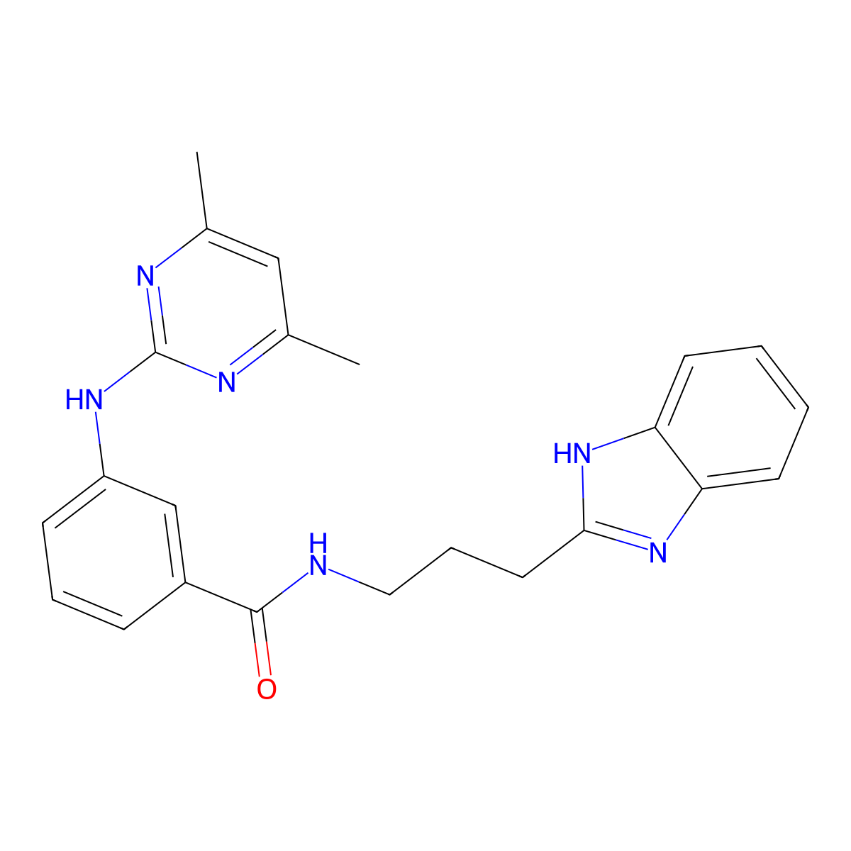 N-[3-(1H-benzimidazol-2-yl)propyl]-3-[(4,6-dimethylpyrimidin-2-yl)amino]benzamide molecular structure, CAS 1574399-47-5