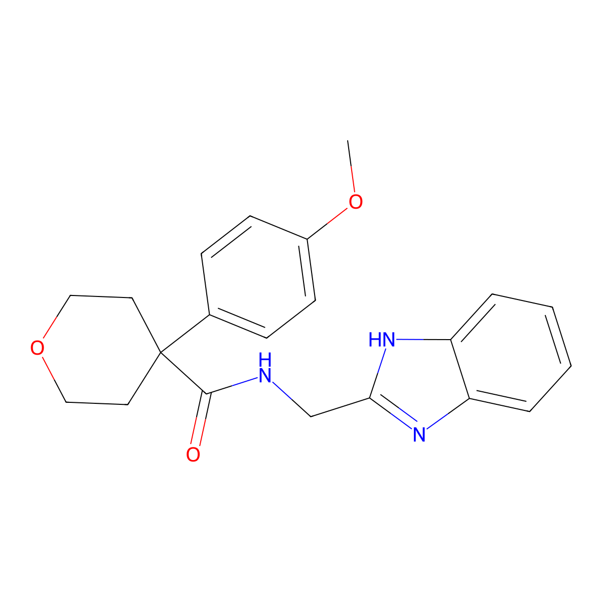 N-(1H-benzimidazol-2-ylmethyl)-4-(4-methoxyphenyl)tetrahydro-2H-pyran-4-carboxamide molecular structure, CAS 1574399-49-7
