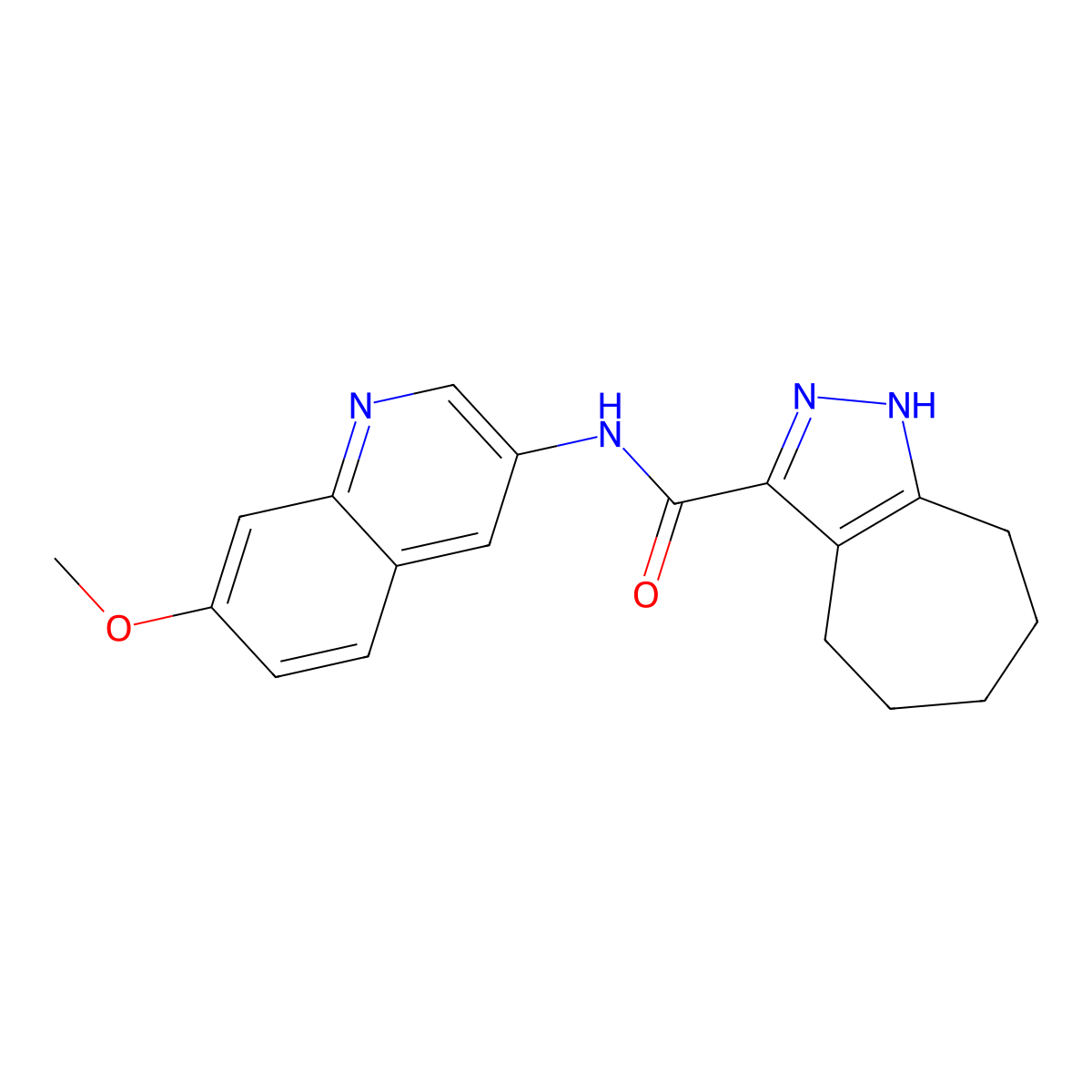 N-(7-methoxyquinolin-3-yl)-2,4,5,6,7,8-hexahydrocyclohepta[c]pyrazole-3-carboxamide molecular structure, CAS 1574399-85-1