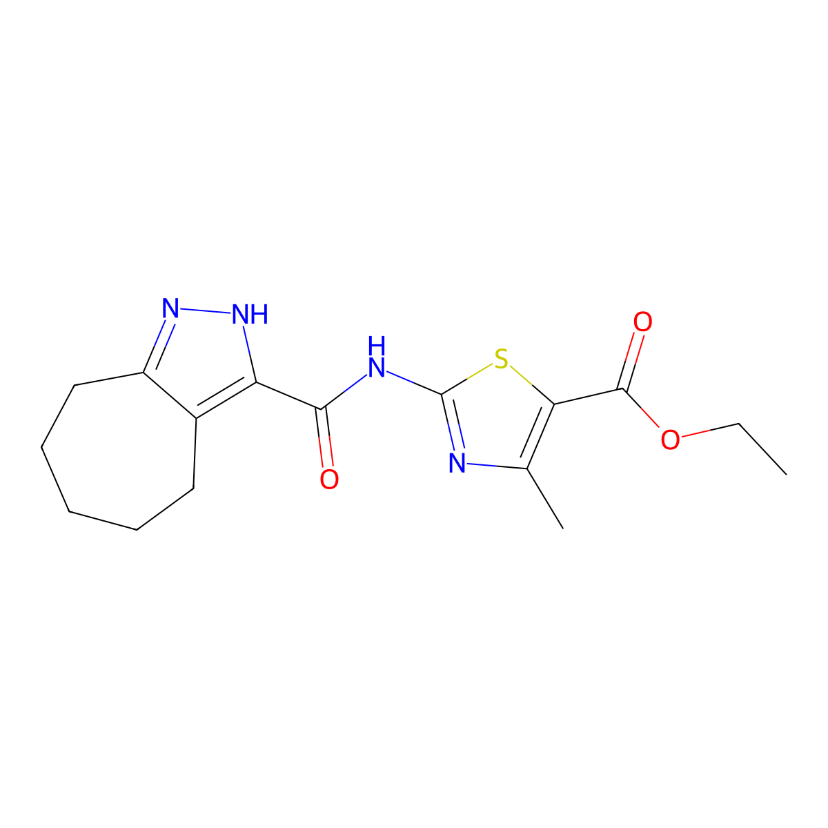 Ethyl 2-[(2,4,5,6,7,8-hexahydrocyclohepta[c]pyrazol-3-ylcarbonyl)amino]-4-methyl-1,3-thiazole-5-carboxylate molecular structure, CAS 1574399-95-3