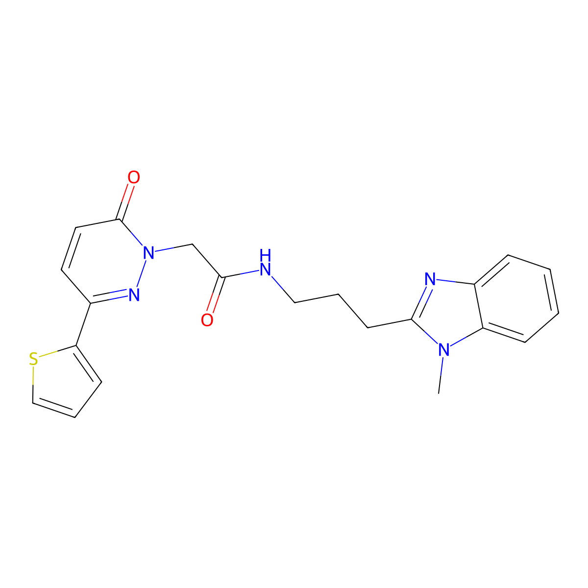 N-[3-(1-methyl-1H-benzimidazol-2-yl)propyl]-2-[6-oxo-3-(thiophen-2-yl)pyridazin-1(6H)-yl]acetamide molecular structure, CAS 1574400-40-0