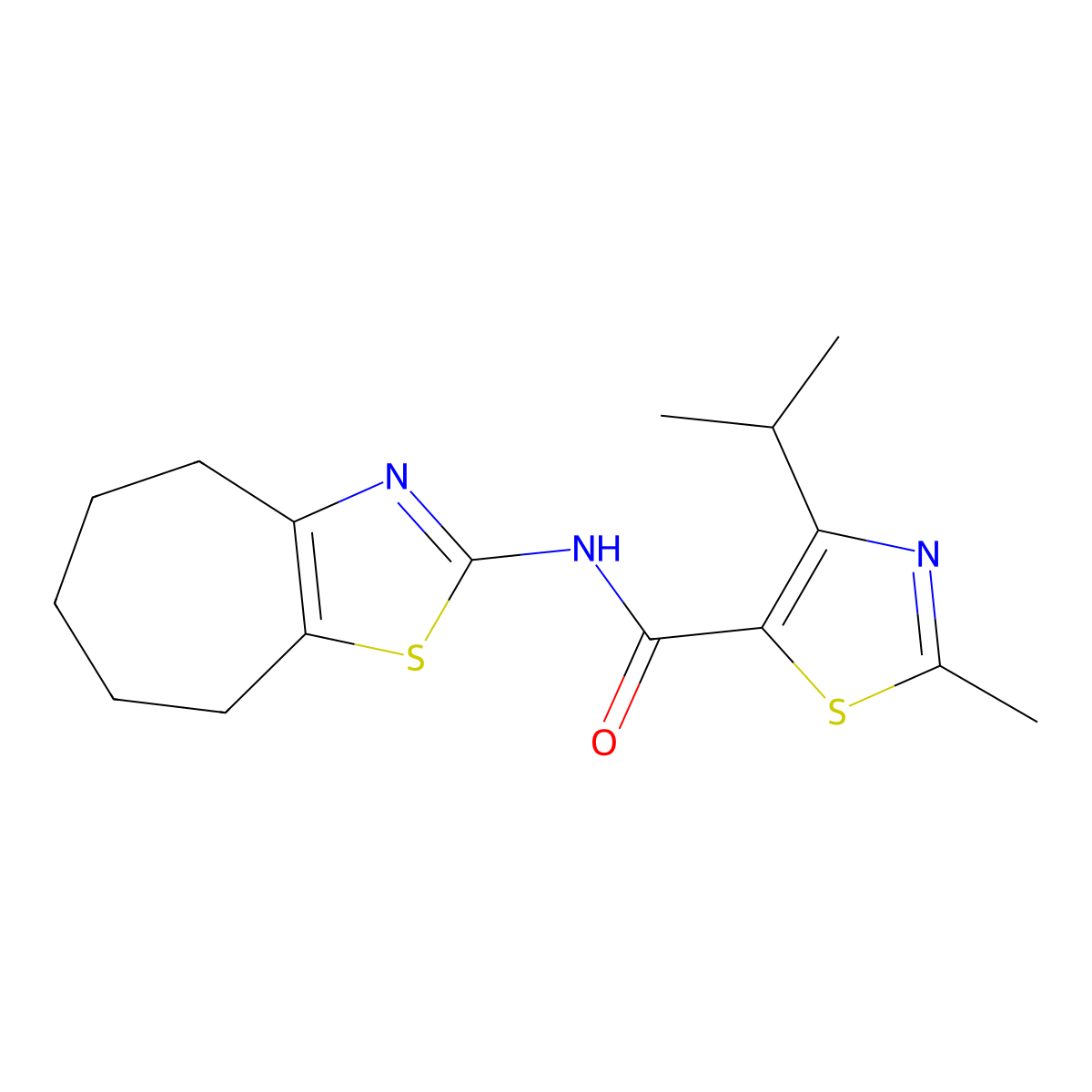 4-isopropyl-2-methyl-N-(5,6,7,8-tetrahydro-4H-cyclohepta[d]thiazol-2-yl)thiazole-5-carboxamide molecular structure, CAS 1574400-43-3