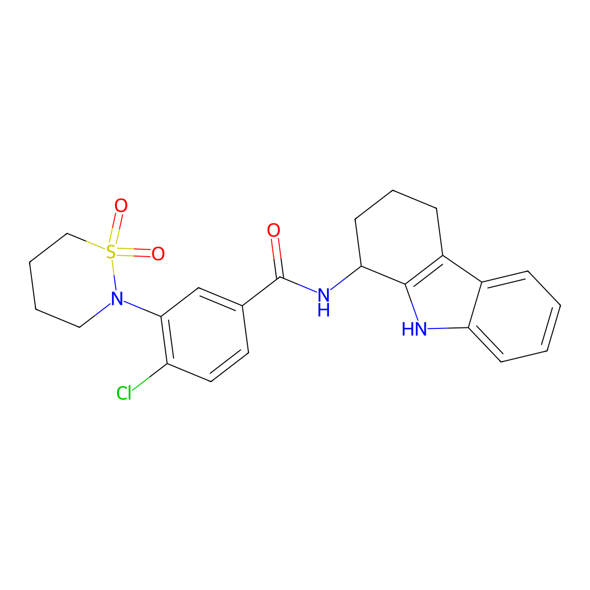 4-chloro-3-(1,1-dioxido-1,2-thiazinan-2-yl)-N-(2,3,4,9-tetrahydro-1H-carbazol-1-yl)benzamide molecular structure, CAS 1574400-55-7