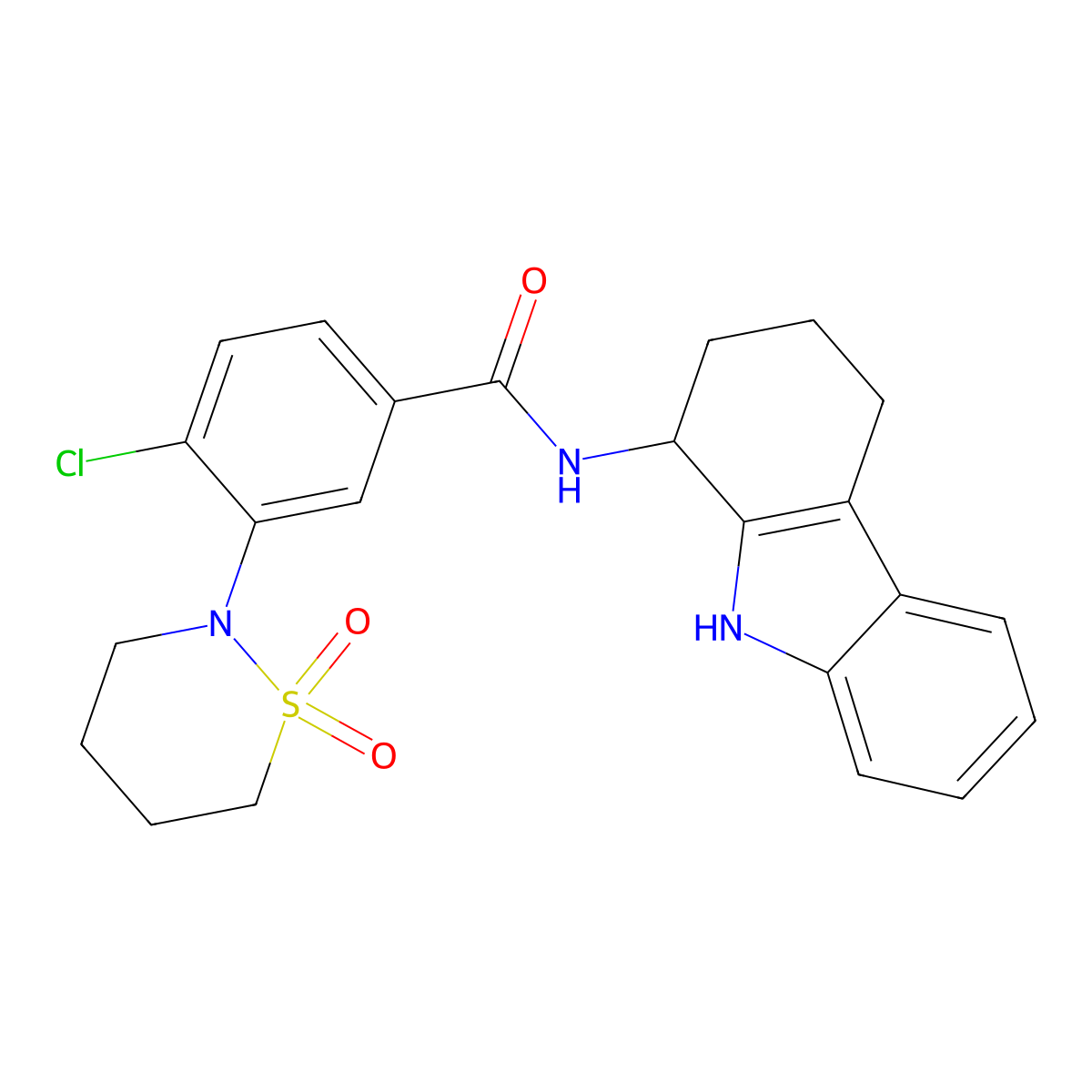 4-chloro-3-(1,1-dioxido-1,2-thiazinan-2-yl)-N-(2,3,4,9-tetrahydro-1H-carbazol-1-yl)benzamide molecular structure, CAS 1574400-55-7
