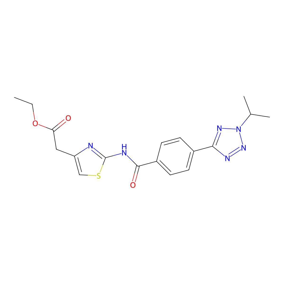 ethyl {2-[({4-[2-(propan-2-yl)-2H-tetrazol-5-yl]phenyl}carbonyl)amino]-1,3-thiazol-4-yl}acetate molecular structure, CAS 1574400-56-8