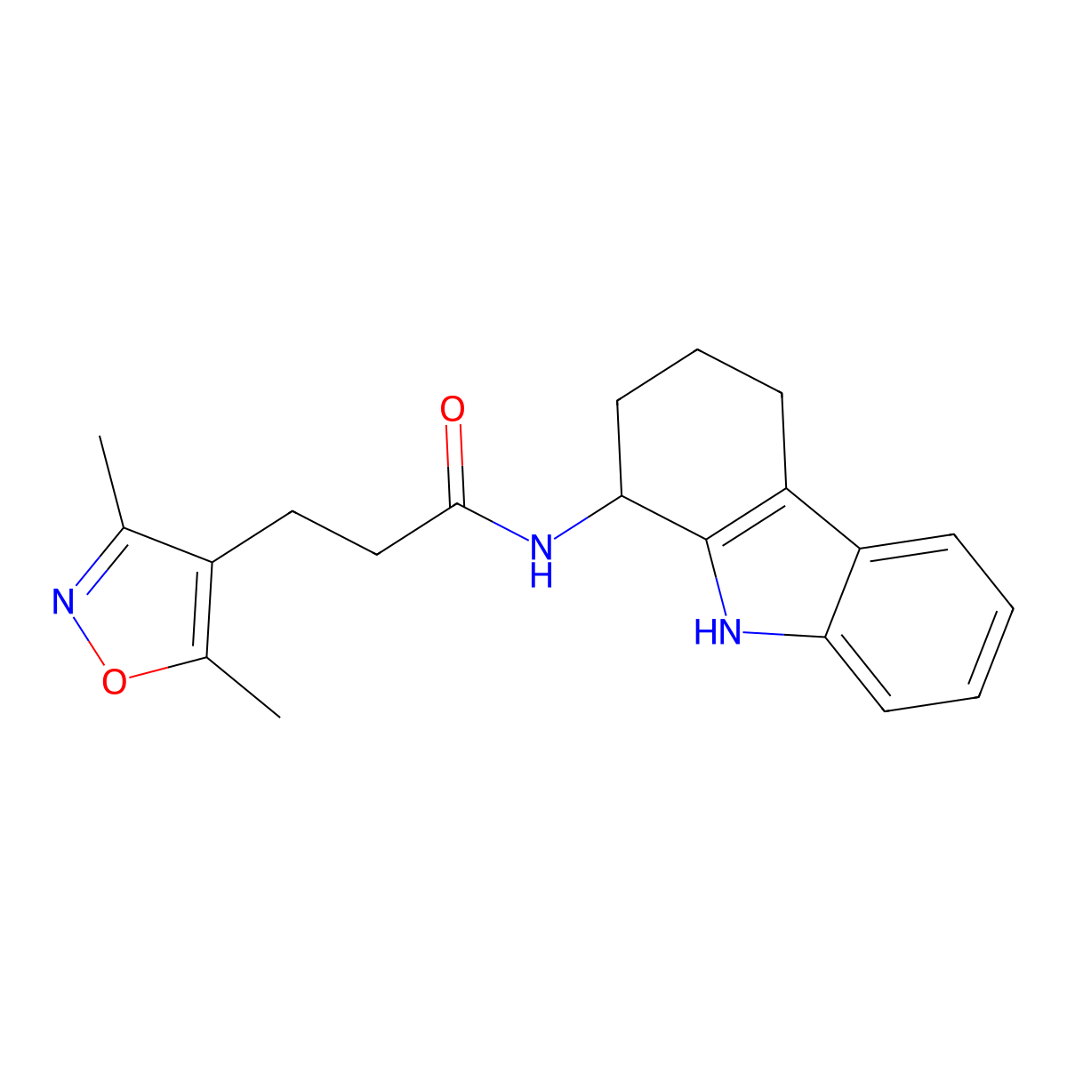 3-(3,5-dimethyl-4-isoxazolyl)-N-(2,3,4,9-tetrahydro-1H-carbazol-1-yl)propanamide molecular structure, CAS 1574400-88-6