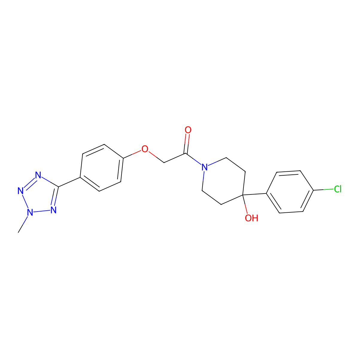 1-[4-(4-chlorophenyl)-4-hydroxypiperidin-1-yl]-2-[4-(2-methyl-2H-tetrazol-5-yl)phenoxy]ethanone molecular structure, CAS 1574401-41-4