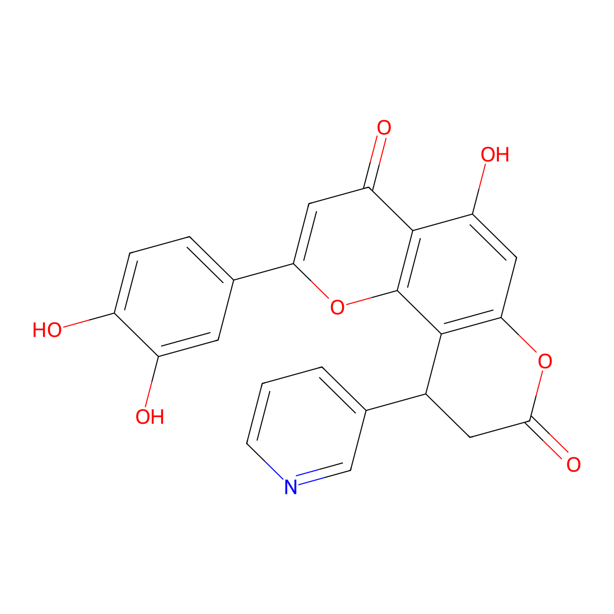 2-(3,4-dihydroxyphenyl)-5-hydroxy-10-(pyridin-3-yl)-9,10-dihydro-4H,8H-pyrano[2,3-f]chromene-4,8-dione molecular structure, CAS 1574403-21-6