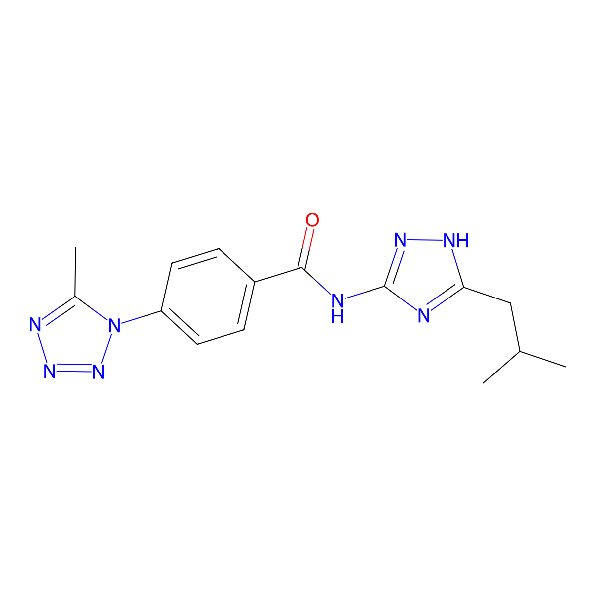 N-[3-(2-methylpropyl)-1H-1,2,4-triazol-5-yl]-4-(5-methyl-1H-tetrazol-1-yl)benzamide molecular structure, CAS 1574403-43-2