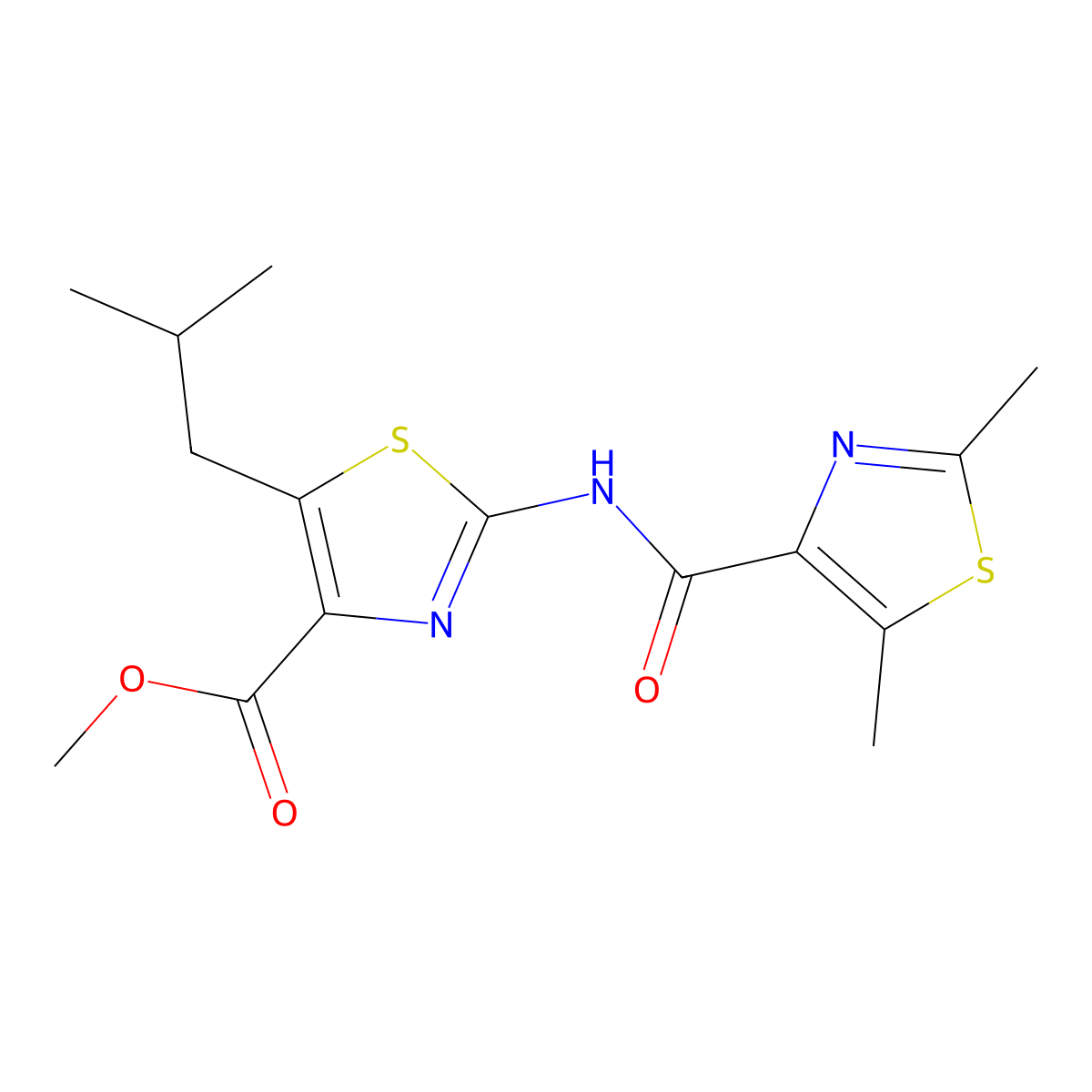 Methyl 2-{[(2,5-dimethyl-1,3-thiazol-4-yl)carbonyl]amino}-5-(2-methylpropyl)-1,3-thiazole-4-carboxylate molecular structure, CAS 1574403-61-4