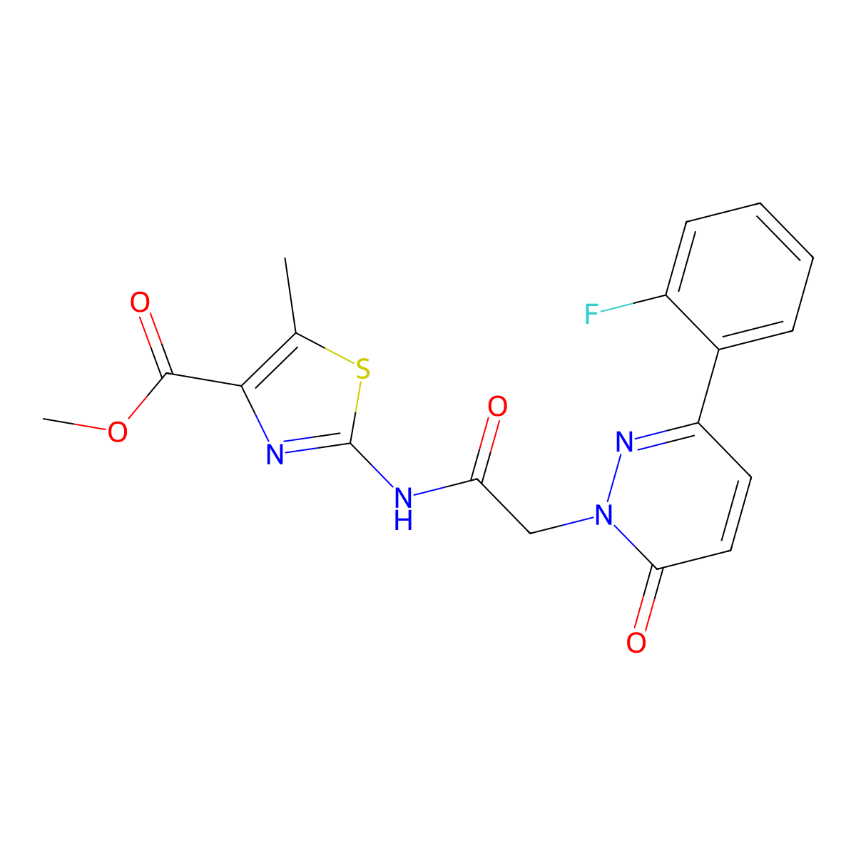 methyl 2-({[3-(2-fluorophenyl)-6-oxopyridazin-1(6H)-yl]acetyl}amino)-5-methyl-1,3-thiazole-4-carboxylate molecular structure, CAS 1574403-73-8