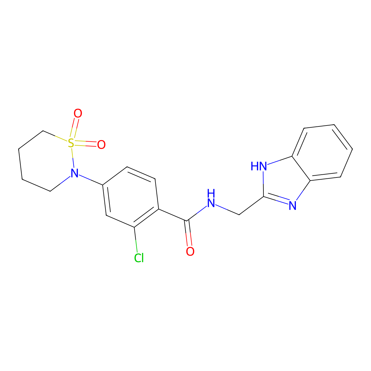 N-(1H-benzimidazol-2-ylmethyl)-2-chloro-4-(1,1-dioxido-1,2-thiazinan-2-yl)benzamide molecular structure, CAS 1574403-85-2