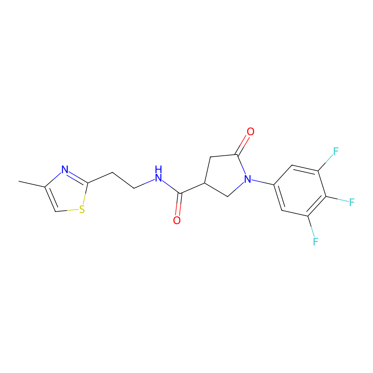 N-[2-(4-methyl-1,3-thiazol-2-yl)ethyl]-5-oxo-1-(3,4,5-trifluorophenyl)pyrrolidine-3-carboxamide molecular structure, CAS 1574403-86-3