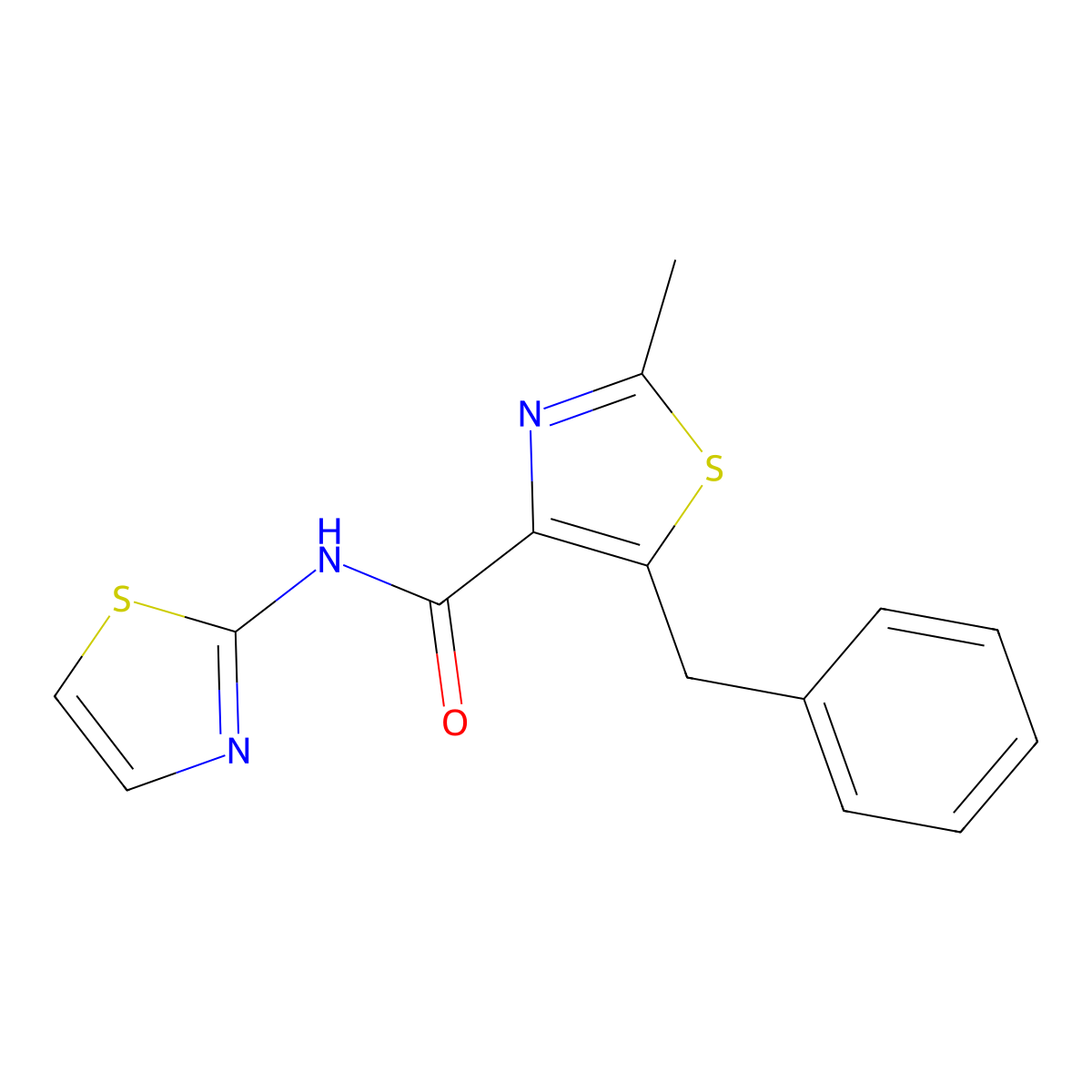 5-benzyl-2-methyl-N-(1,3-thiazol-2-yl)-1,3-thiazole-4-carboxamide molecular structure, CAS 1574404-17-3