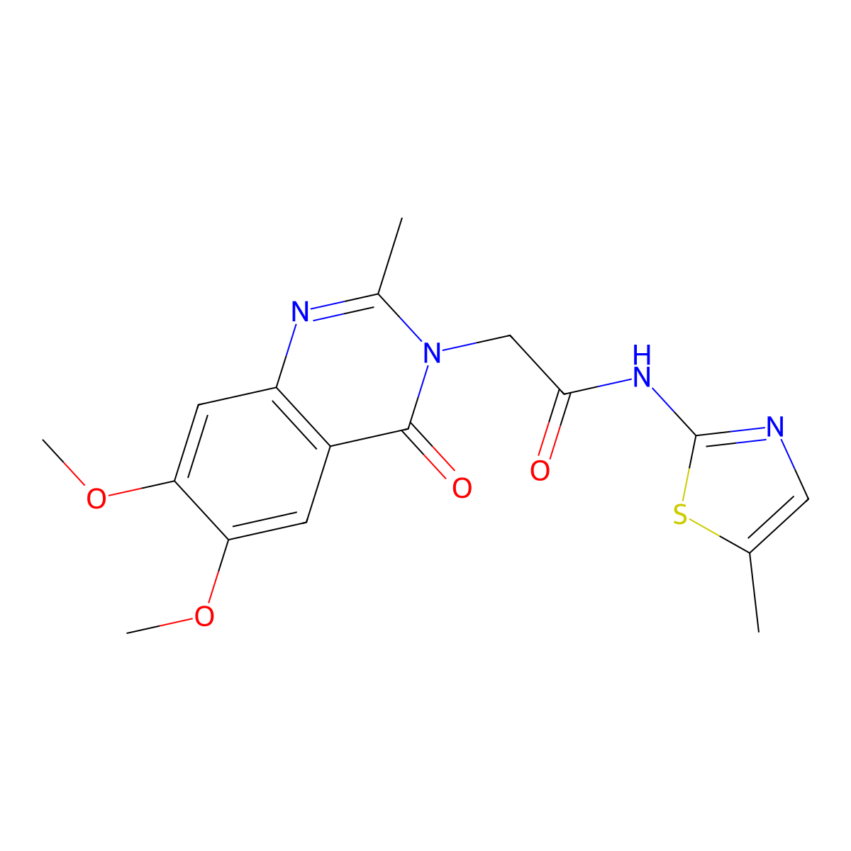 2-(6,7-dimethoxy-2-methyl-4-oxoquinazolin-3(4H)-yl)-N-(5-methyl-1,3-thiazol-2-yl)acetamide molecular structure, CAS 1574404-31-1