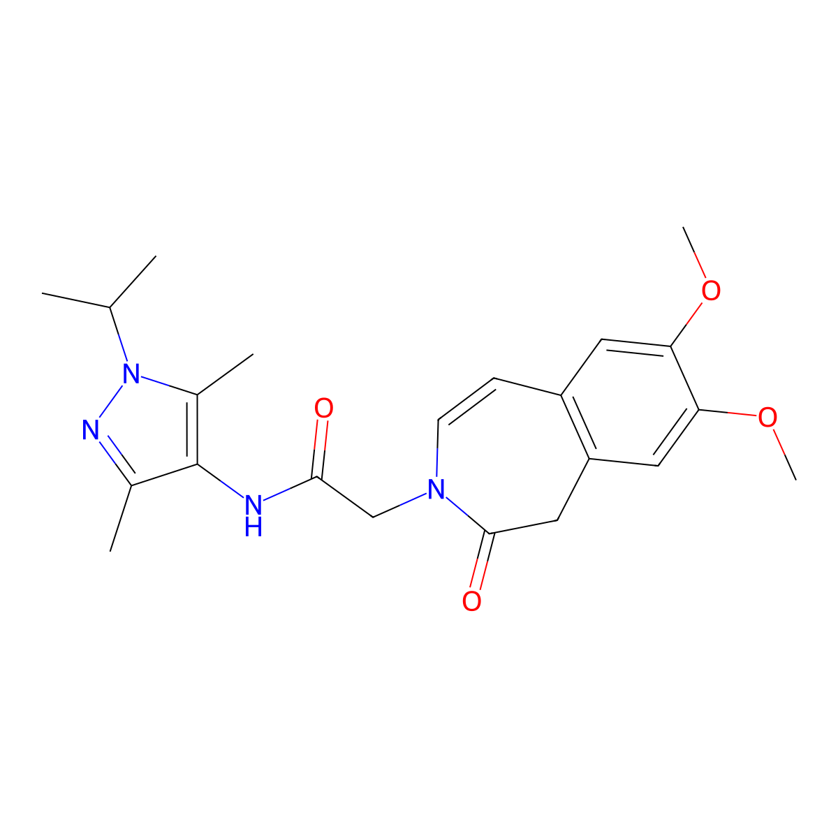 2-(7,8-dimethoxy-2-oxo-1,2-dihydro-3H-3-benzazepin-3-yl)-N-[3,5-dimethyl-1-(propan-2-yl)-1H-pyrazol-4-yl]acetamide molecular structure, CAS 1574404-57-1