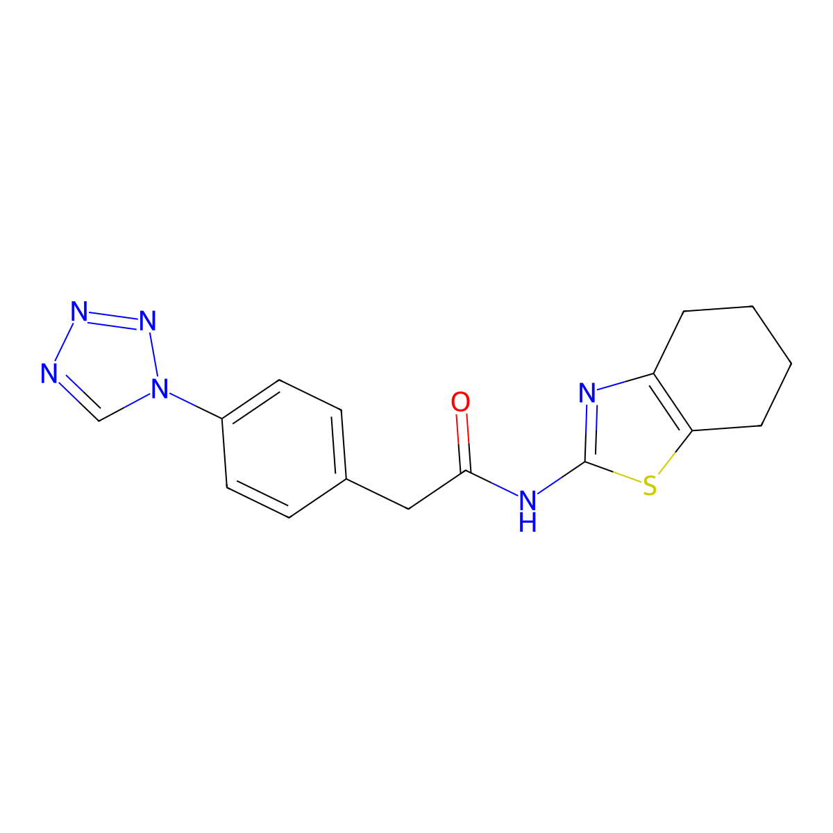 2-(4-(1H-tetrazol-1-yl)phenyl)-N-(4,5,6,7-tetrahydrobenzo[d]thiazol-2-yl)acetamide molecular structure, CAS 1574404-61-7